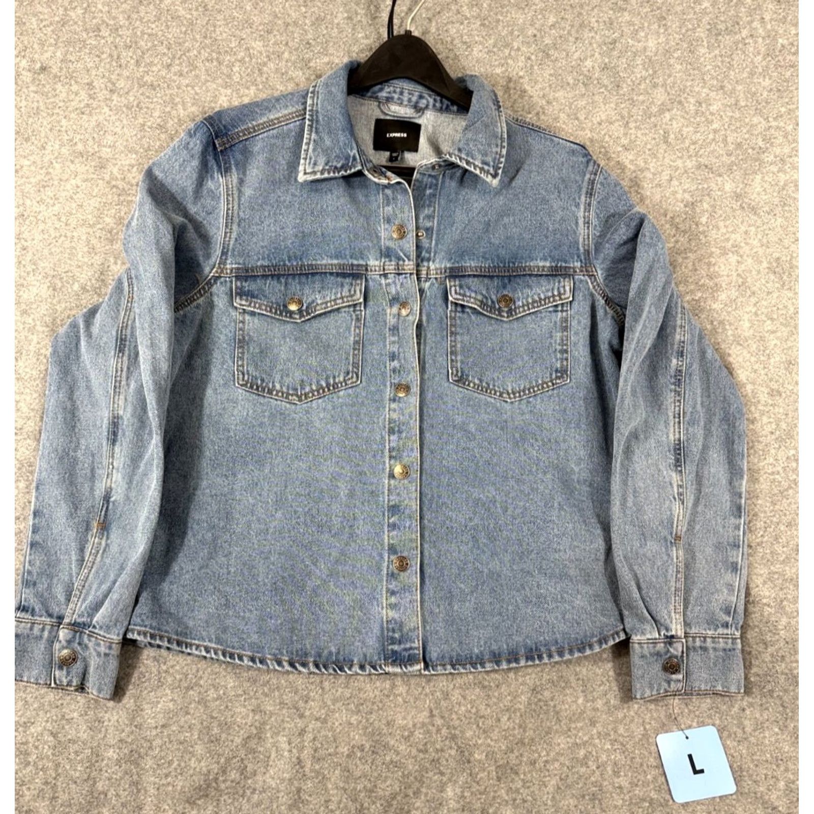 Express Express Denim Jacket Womens L Blue Snap Front Pockets NWOT Jacket Size L / US 10 / IT 46 - 4 Thumbnail