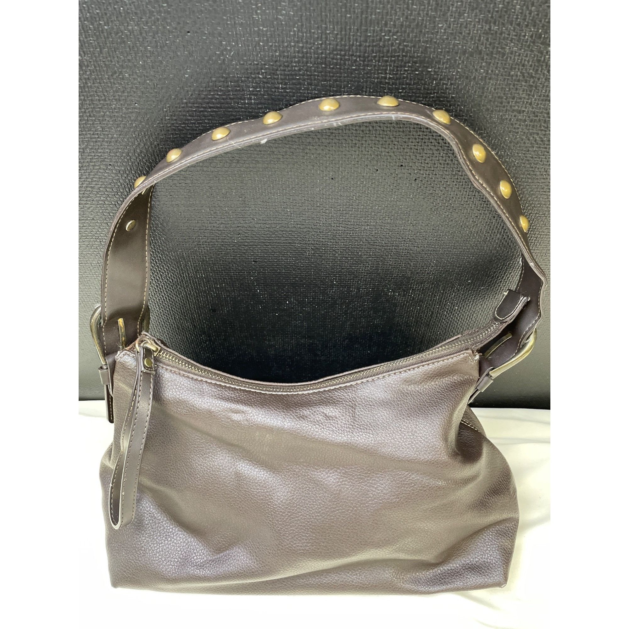Nine West Nine West Womens Brown Shoulder Handle Bag Copper Studded St Size ONE SIZE - 1 Thumbnail