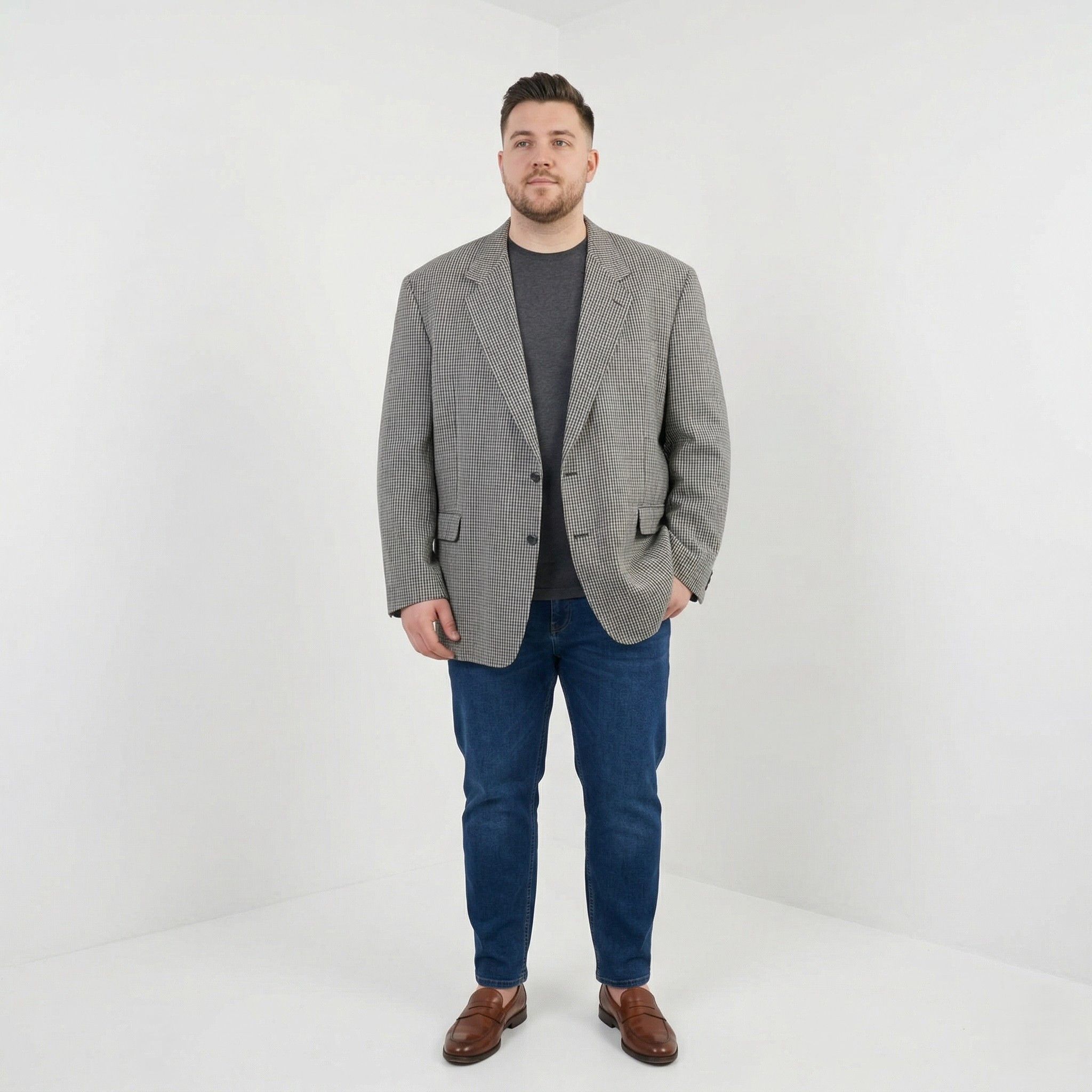 Vintage Skopes Men 54 XXXL Blazer Gray Herringbone 8104 Size 54L - 1 Thumbnail