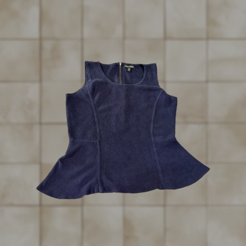 Eileen Fisher Eileen Fisher Sleeveless Top Womens Medium Blue Silk Cotton Knit Crew Neck Pullover Casual Tunic Size M / US 6-8 / IT 42-44 - 1 Thumbnail