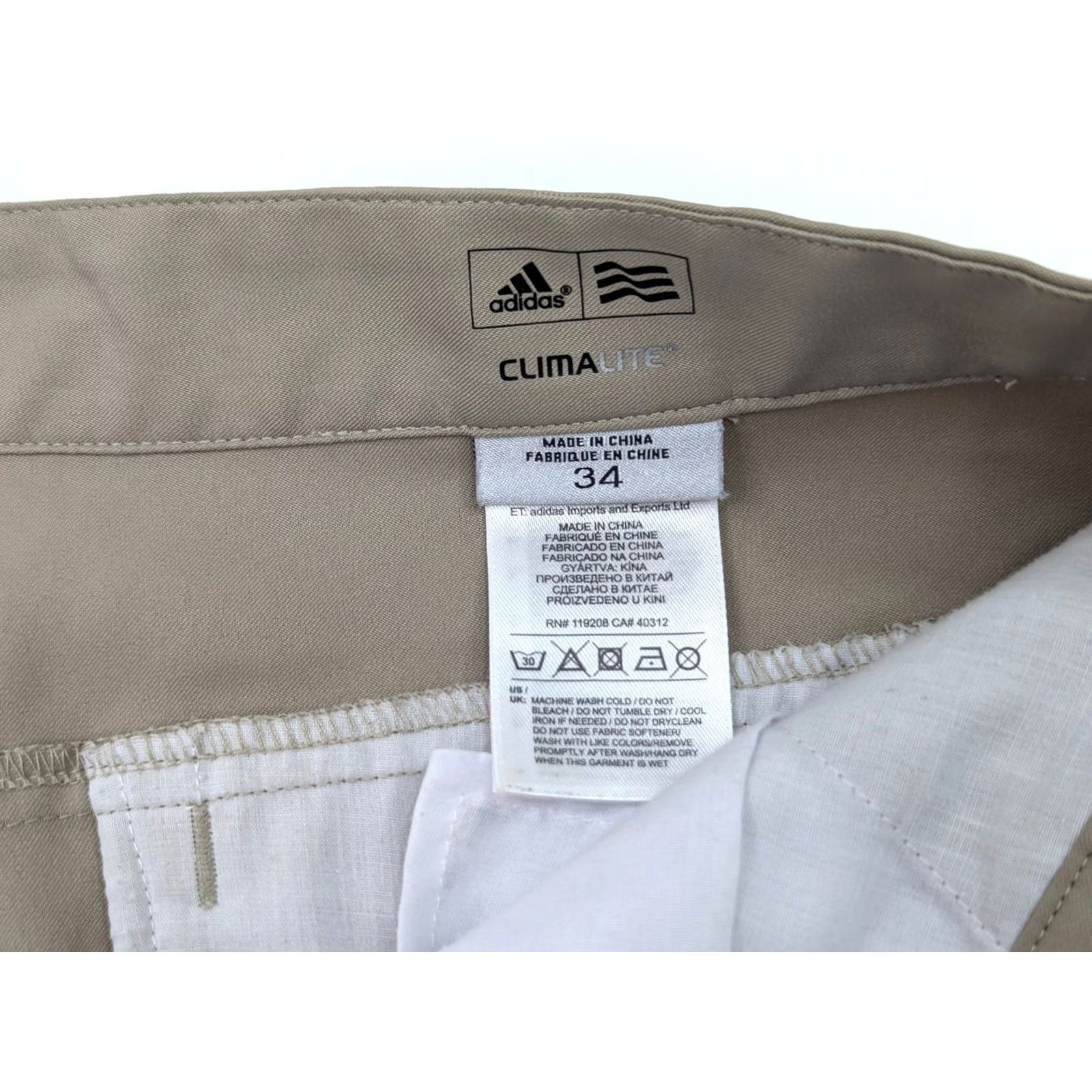 Adidas Adidas Climalite Golf Performance Pants Men 35 Beige Straight EUC - Chino, Regular, 35x31, Flat Front, Beiga Size US 35 - 7 Thumbnail