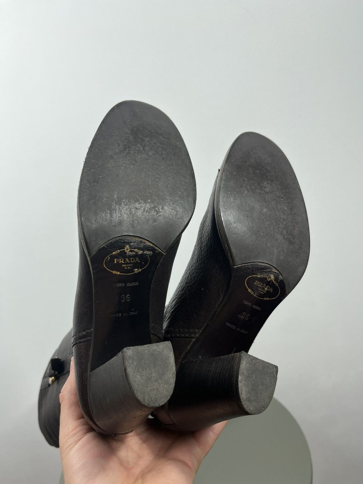 Prada Prada Brown Leather Knee High Boots Block Heel Vintage EU 36 Size US 5 / IT 35 - 15 Thumbnail