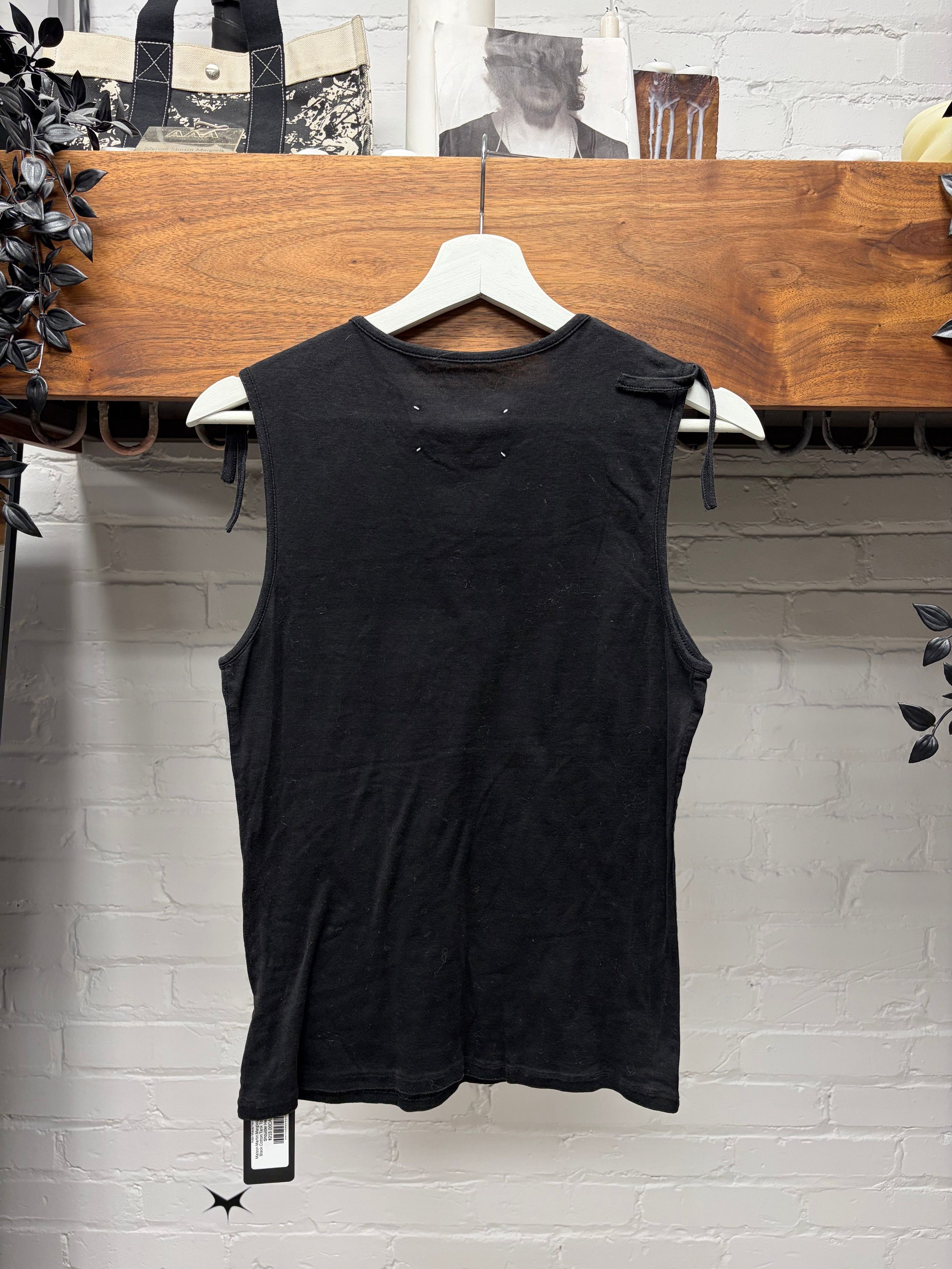 Maison Margiela Maison Martin Margiela ‘Blank Tag’ Black Cotton Tank Top with Raw Shoulder Hem Size US S / EU 44-46 / 1 - 4 Thumbnail