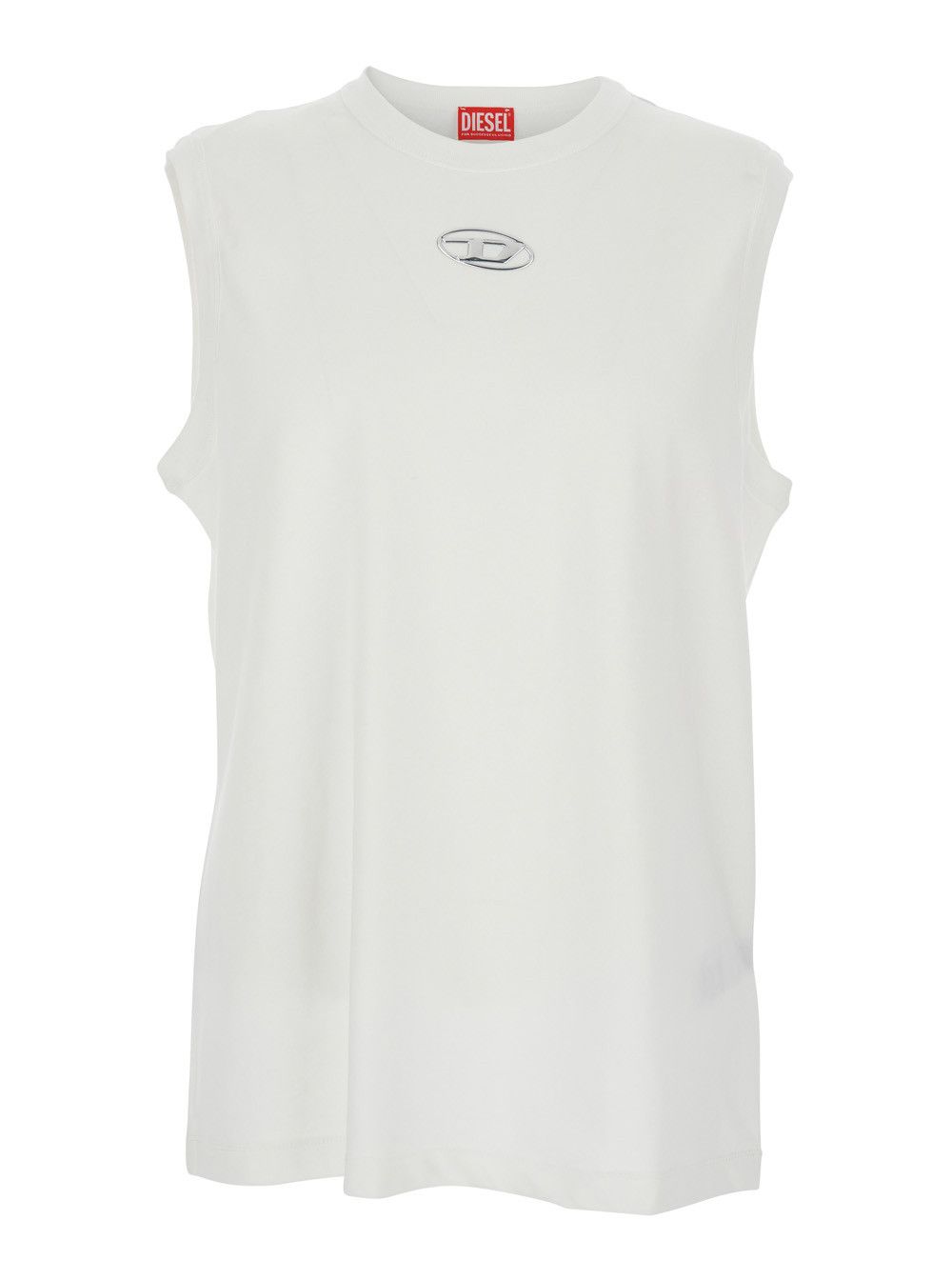 Diesel 'T-Bisco-Iod' White Sleeveless Top with Logo Detail on the Front in Cotton Man Size US M / EU 48-50 / 2 - 1 Thumbnail