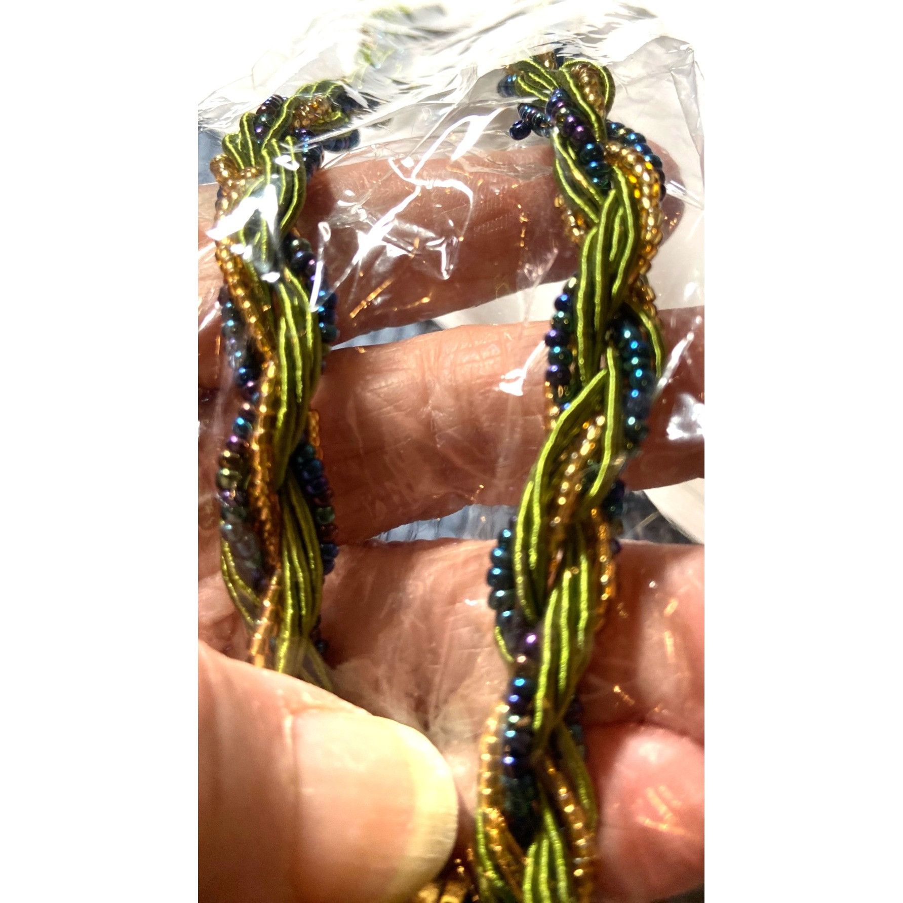 Other Bohemian Braid Necklace Green Resin Pendant 16" Blue & Gold Size ONE SIZE - 1 Thumbnail