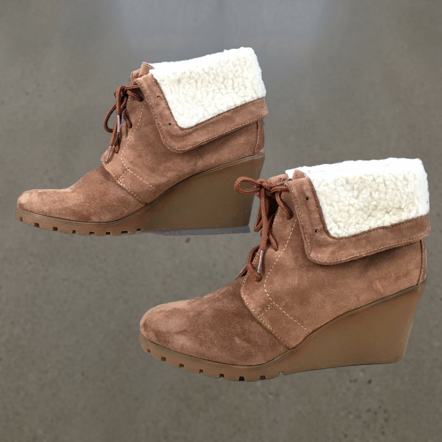 Nautica Nautica Brown Fabric Rendon Ankle Booties Lace Up Wedge Heels Womens 9 Size US 9 / IT 39 - 1 Thumbnail