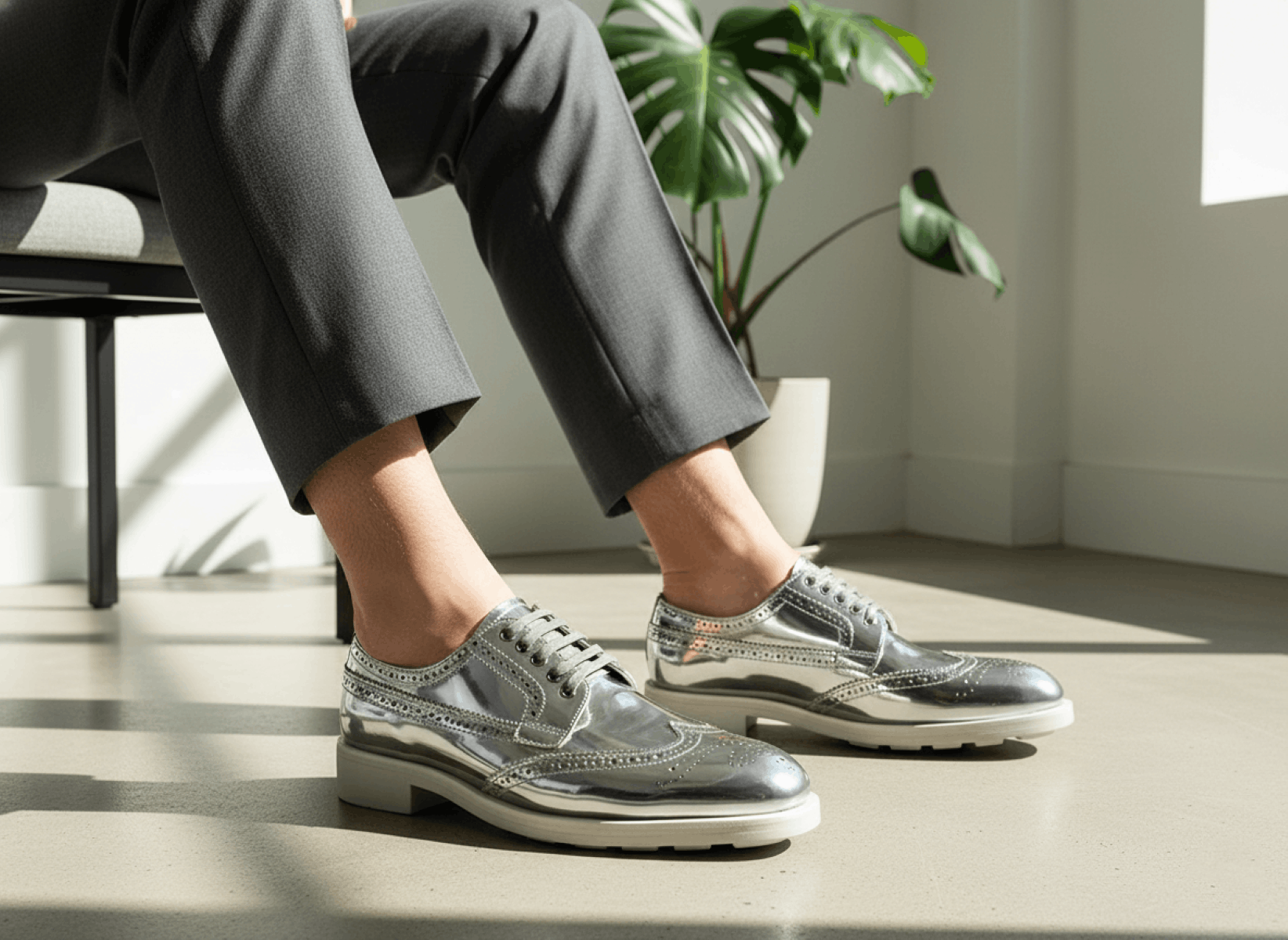 Prada Prada Silver EU 37 US 7 Leather Brogue Platform Oxford Shoes Size US 7 / IT 37 - 2 Thumbnail