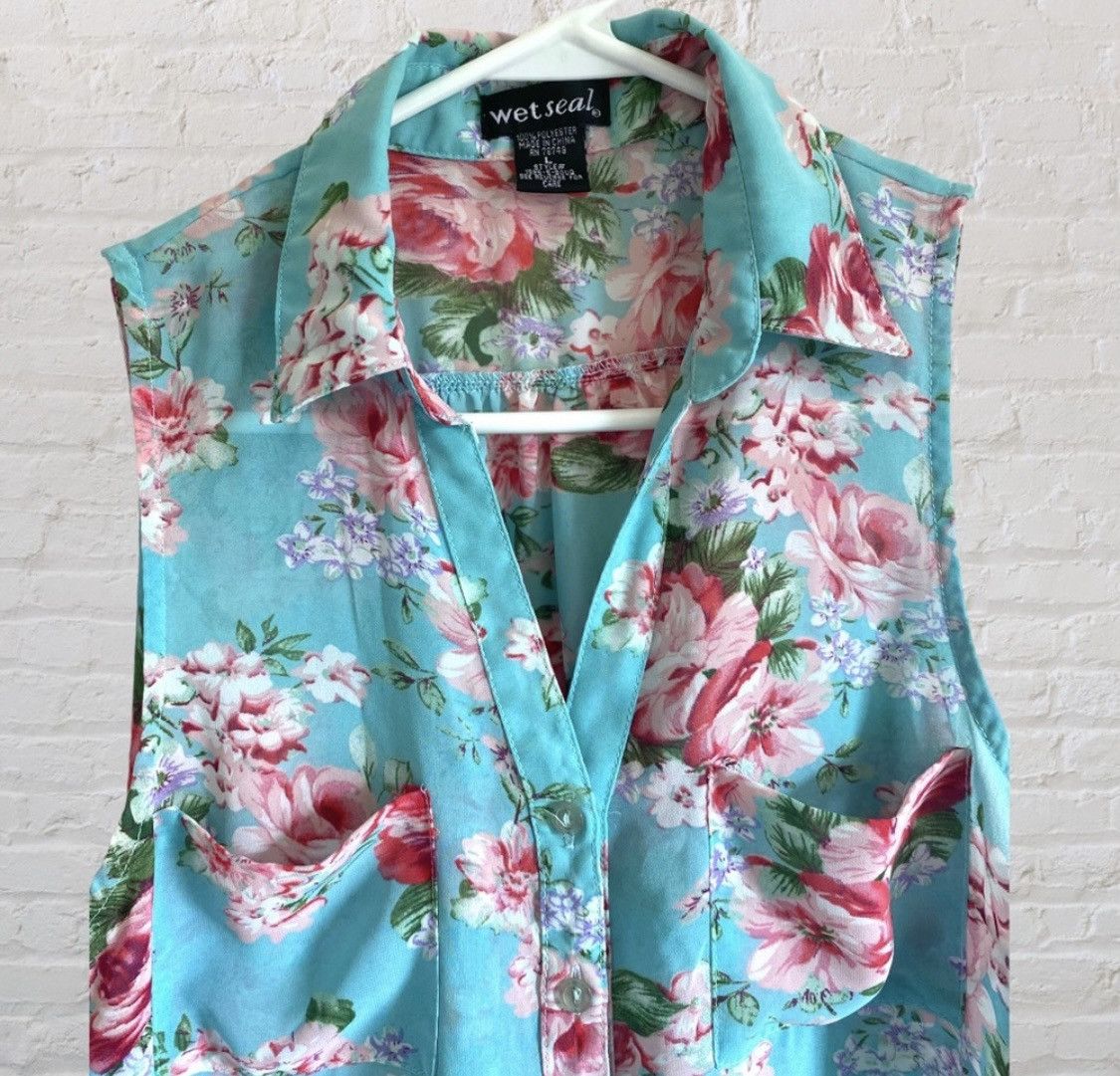 Other WET SEAL FLORAL SLEEVELESS BUTTON UP BLOUSE TANK TOP Size L / US 10 / IT 46 - 4 Thumbnail