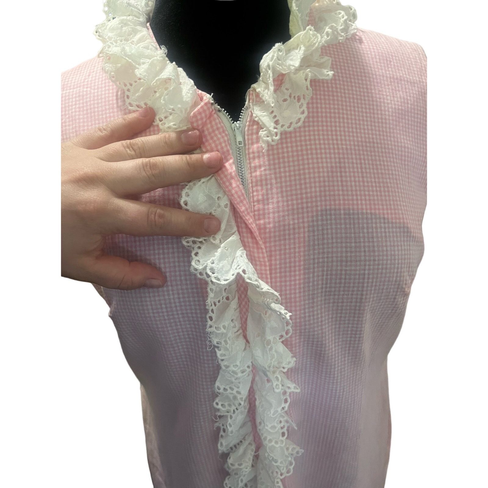 Vintage Vintage 60s Lou Elle Pink White Gingham Ruffle Dress Small Size M / US 6-8 / IT 42-44 - 6 Thumbnail