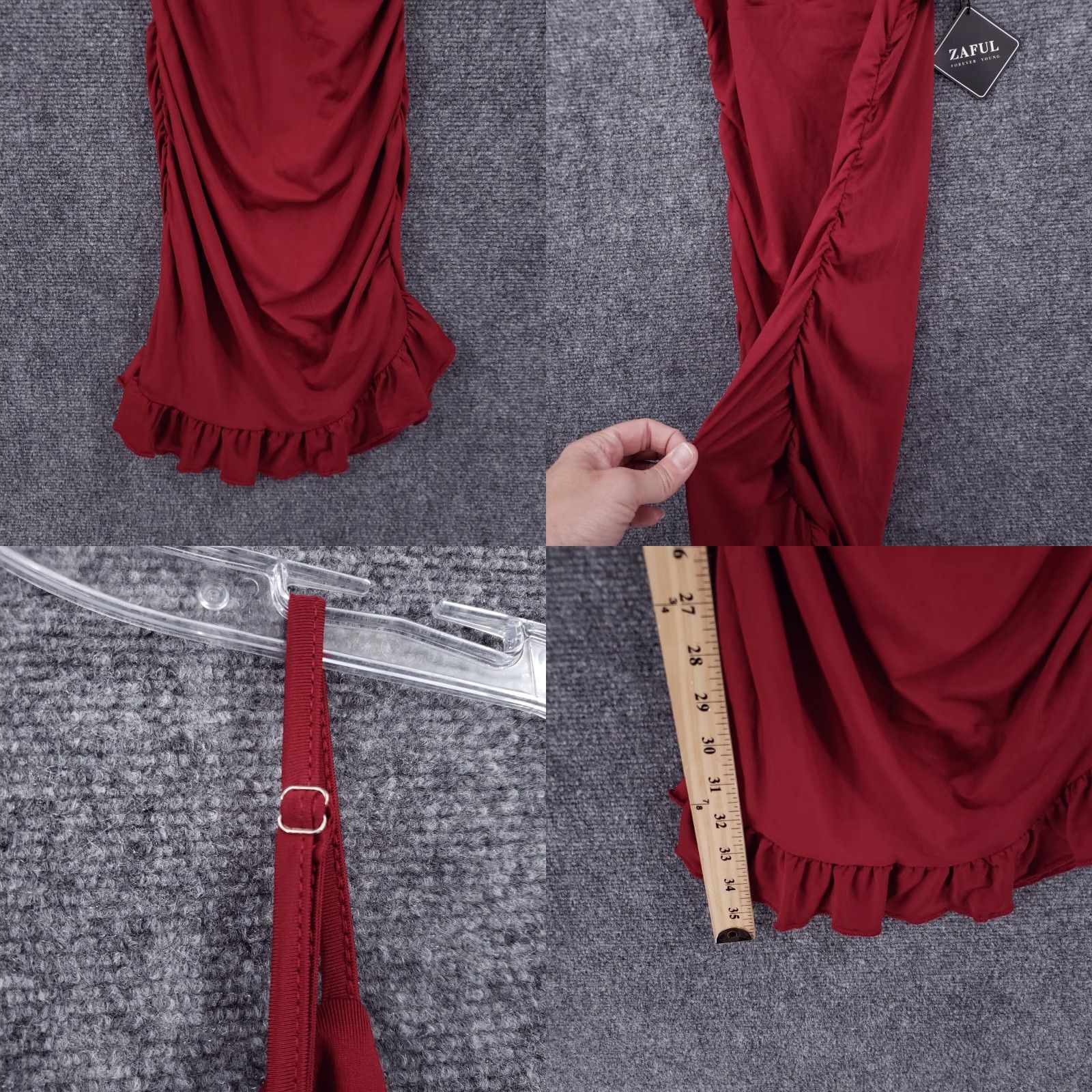 ZAFUL Zaful Dress Womens M Medium Red Bodycon Mini Ruched Ruffle V-Neck Sleeveless NEW Size M / US 6-8 / IT 42-44 - 8 Thumbnail