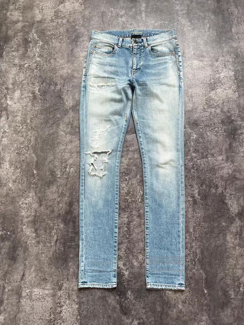 Saint Laurent Paris Saint Laurent Paris Ripped and Washed Denim Jeans Size US 27 - 1 Thumbnail