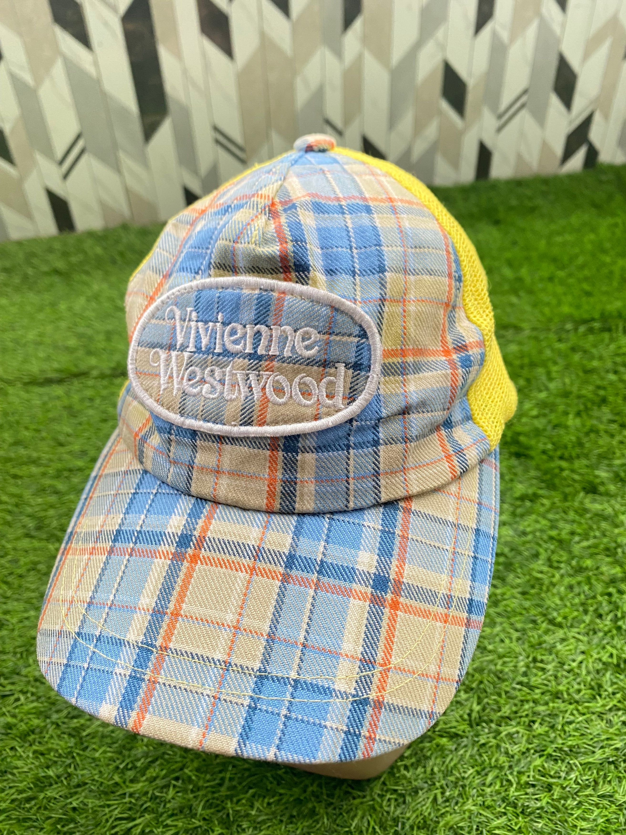 Pre-owned Vivienne Westwood Plaid Trucker Caps In Yellow