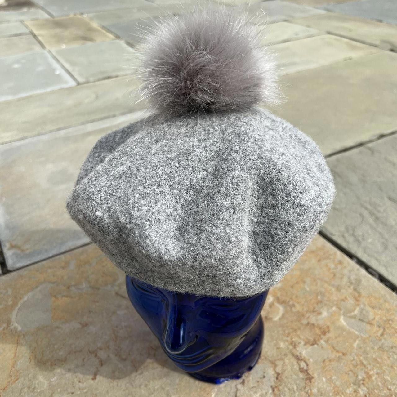 H&M Wool Blend Grey Beret Poof Hat Size ONE SIZE - 2 Thumbnail