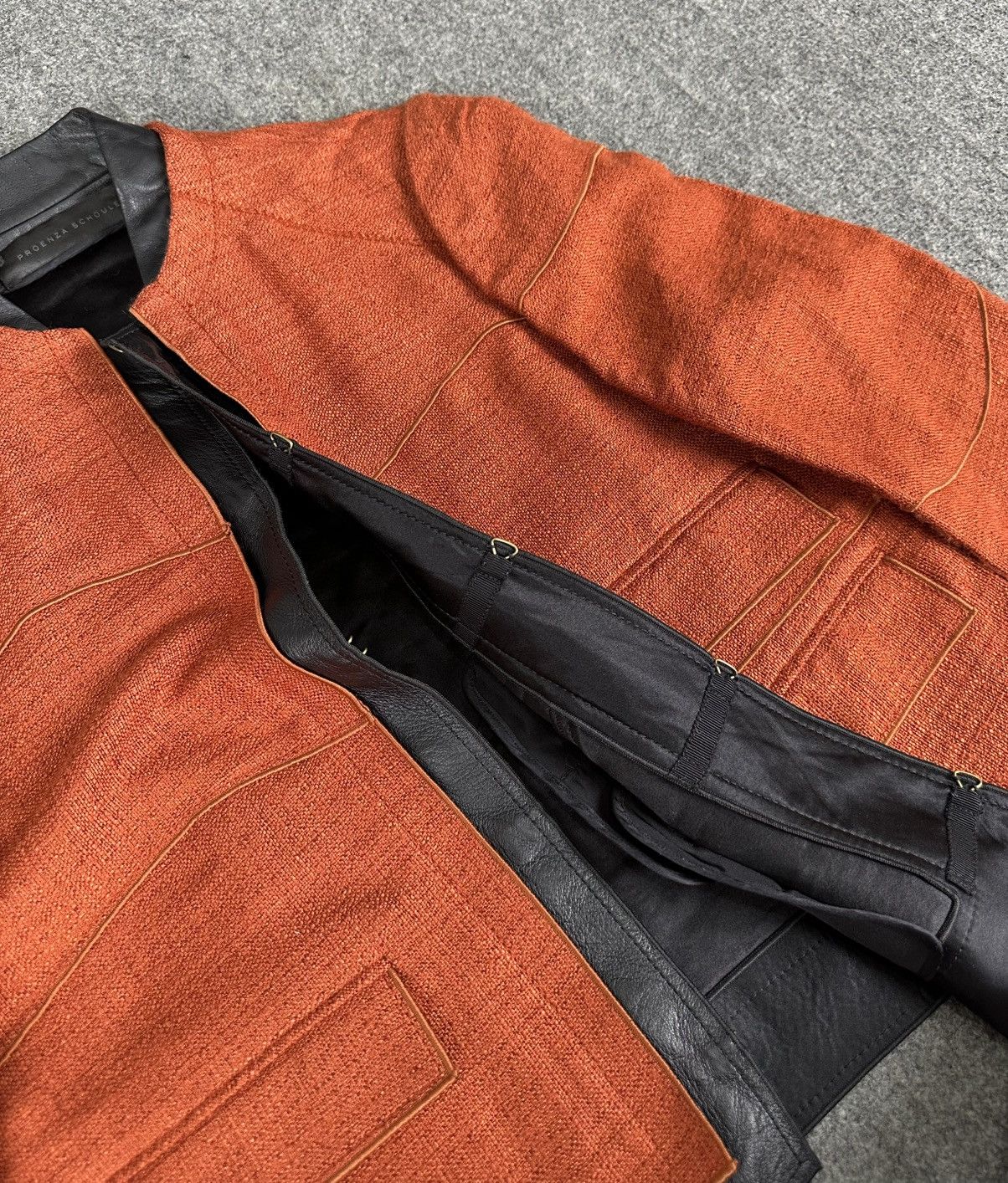 Proenza Schouler Proenza Schouler - Leather Trimmed Tweed Canvas Jacket Size XS / US 0-2 / IT 36-38 - 7 Thumbnail