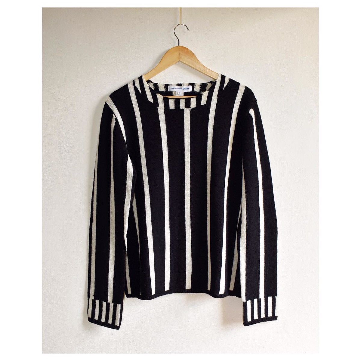 Comme des Garcons SHIRT COMME des GARÇONS black white striped wool sweatshirt Size US L / EU 52-54 / 3 - 1 Thumbnail