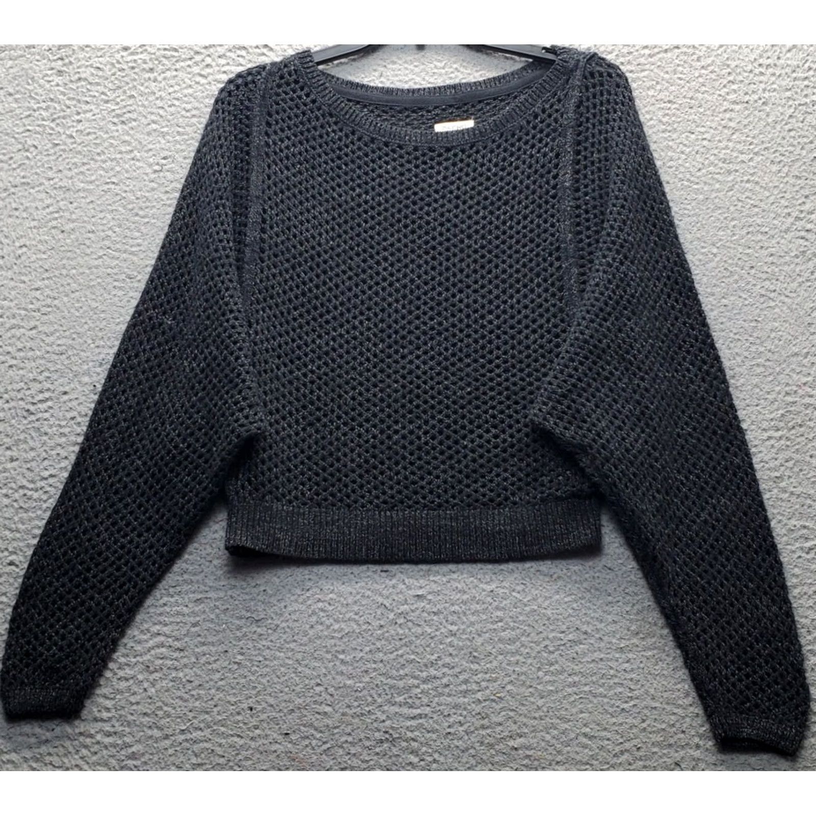 Vintage Pilcro Oversized Sweater Womens XXS Black Crochet Knit Round Neck Knit Open-Knit Raglan Sleeve Pullover Casual Fall Winter Size XXS / US 00 / IT 34 - 2 Thumbnail