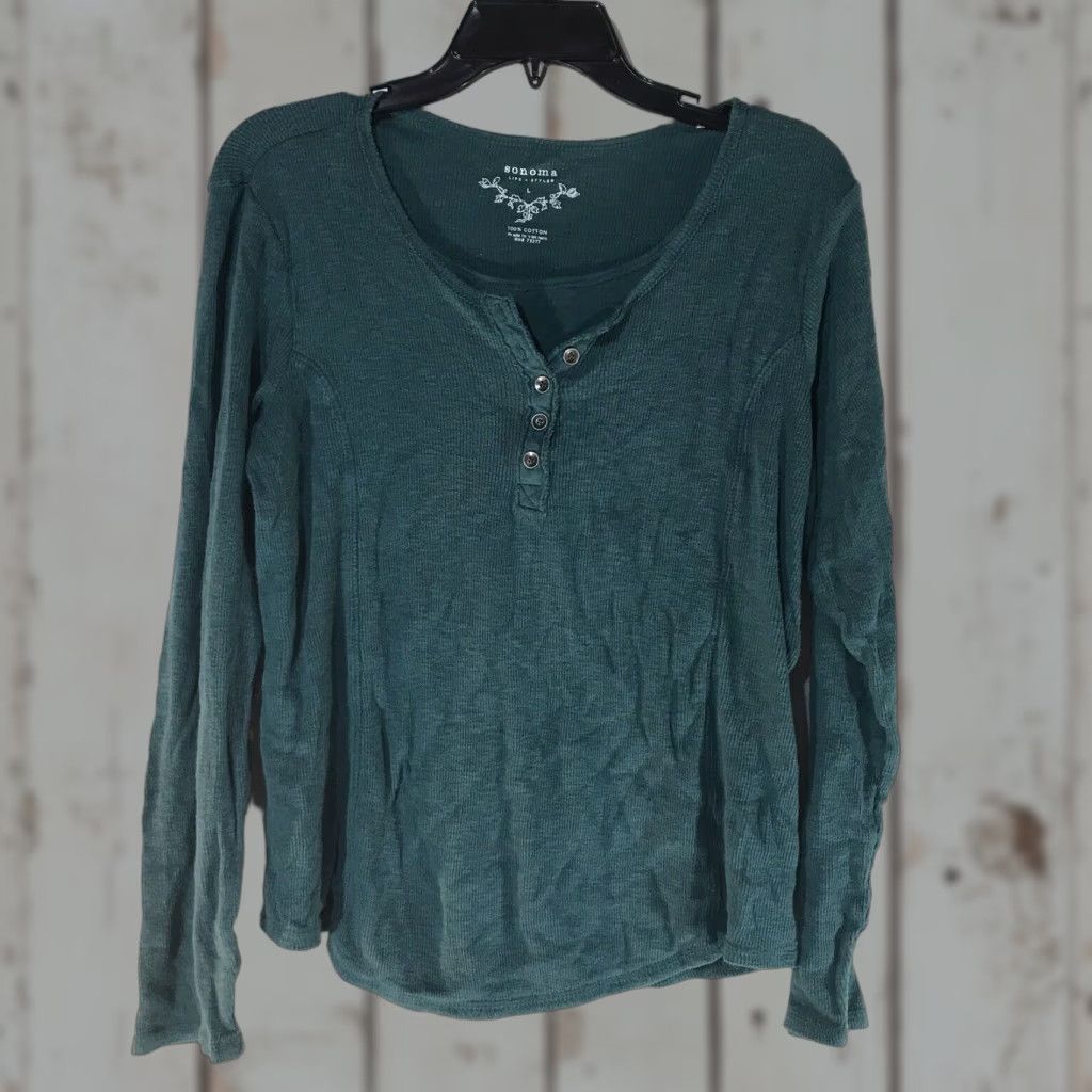 Vintage VINTAGE Sonoma Women's Waffle Knit Blouse Long Sleeve Pullover Size L Green Casual Fall Winter Size L / US 10 / IT 46 - 1 Thumbnail