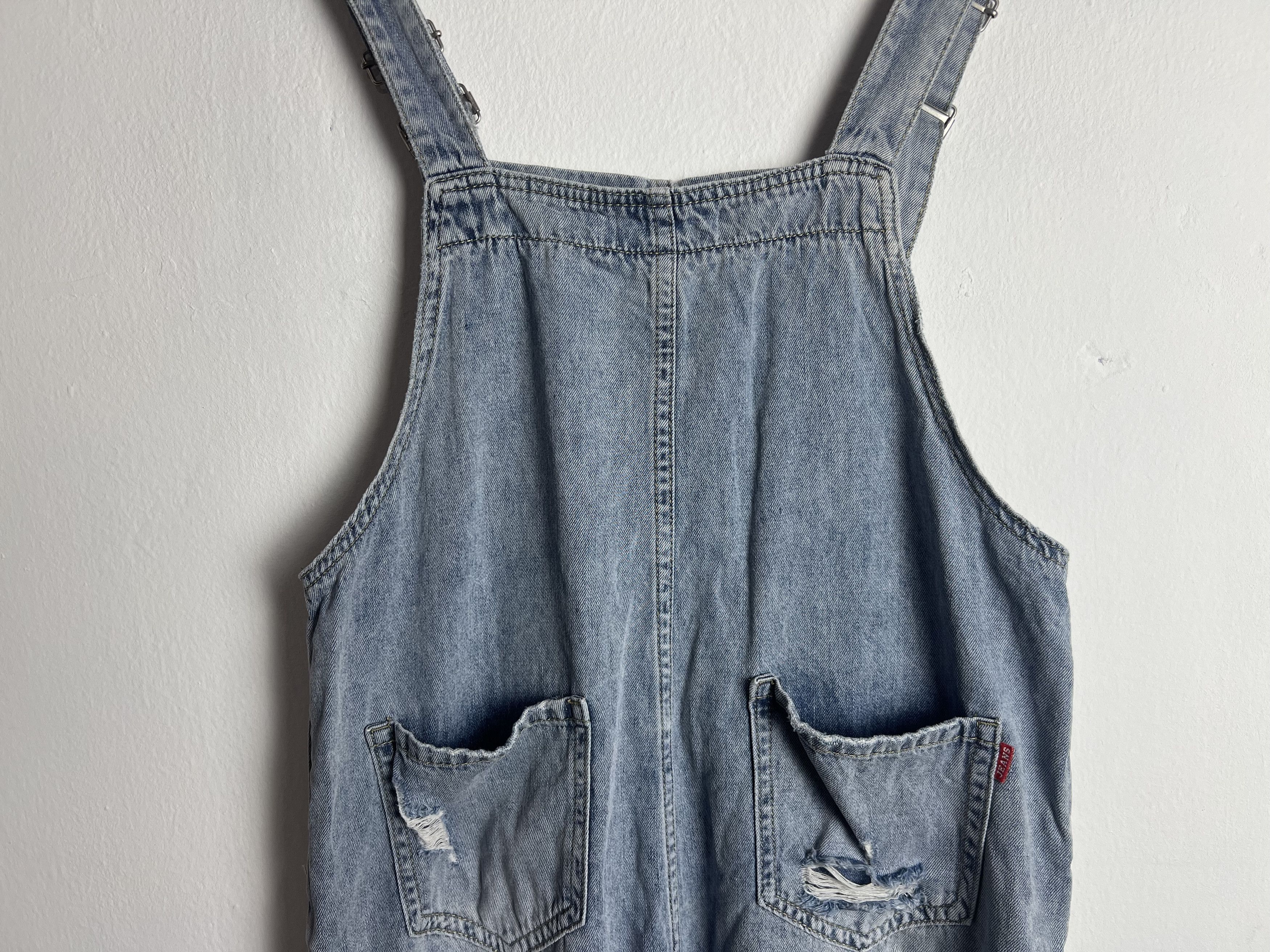 If Six Was Nine 5u Shops Light Wash Distressed Denim Overalls Size US 35 - 8 Thumbnail