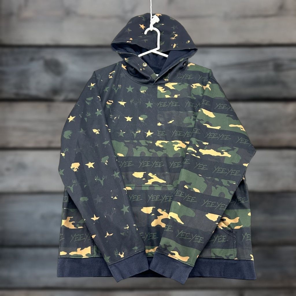 Vintage Yeeyee Hoodie Mens 2XL Black Green Camo Sweatshirt Pullover Polyester Stretch Size US XXL / EU 58 / 5 - 1 Thumbnail