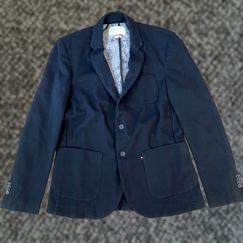 Zara Zara Man Blazer Mens XL Slim Fit Textured Navy Blue 2-Button Patch Pocket Notch Lapel Business Casual Jacket Size 46R - 1 Thumbnail