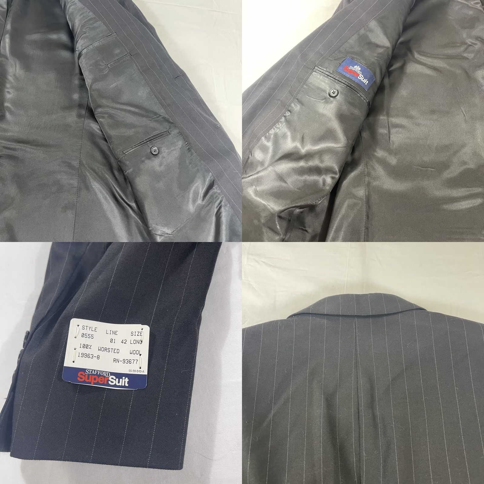 Stafford Stafford Blazer Sport Coat Jacket Black Striped Two-Button 42L Wool Polyester Spandex Notch Lapel Double-Vented Regular Chest 42 Mens NWT Size 42R - 10 Thumbnail