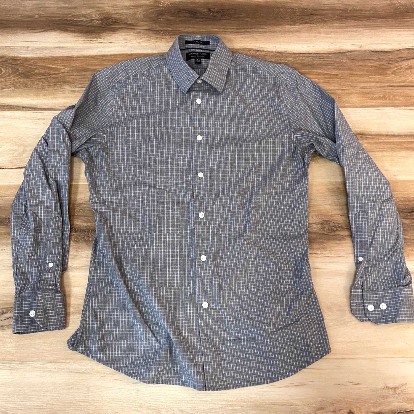 Banana Republic Banana Republic Mens Small Athletic Fit Dress Shirt Wrinkle Resistant Grid Check Size 36R - 2 Thumbnail