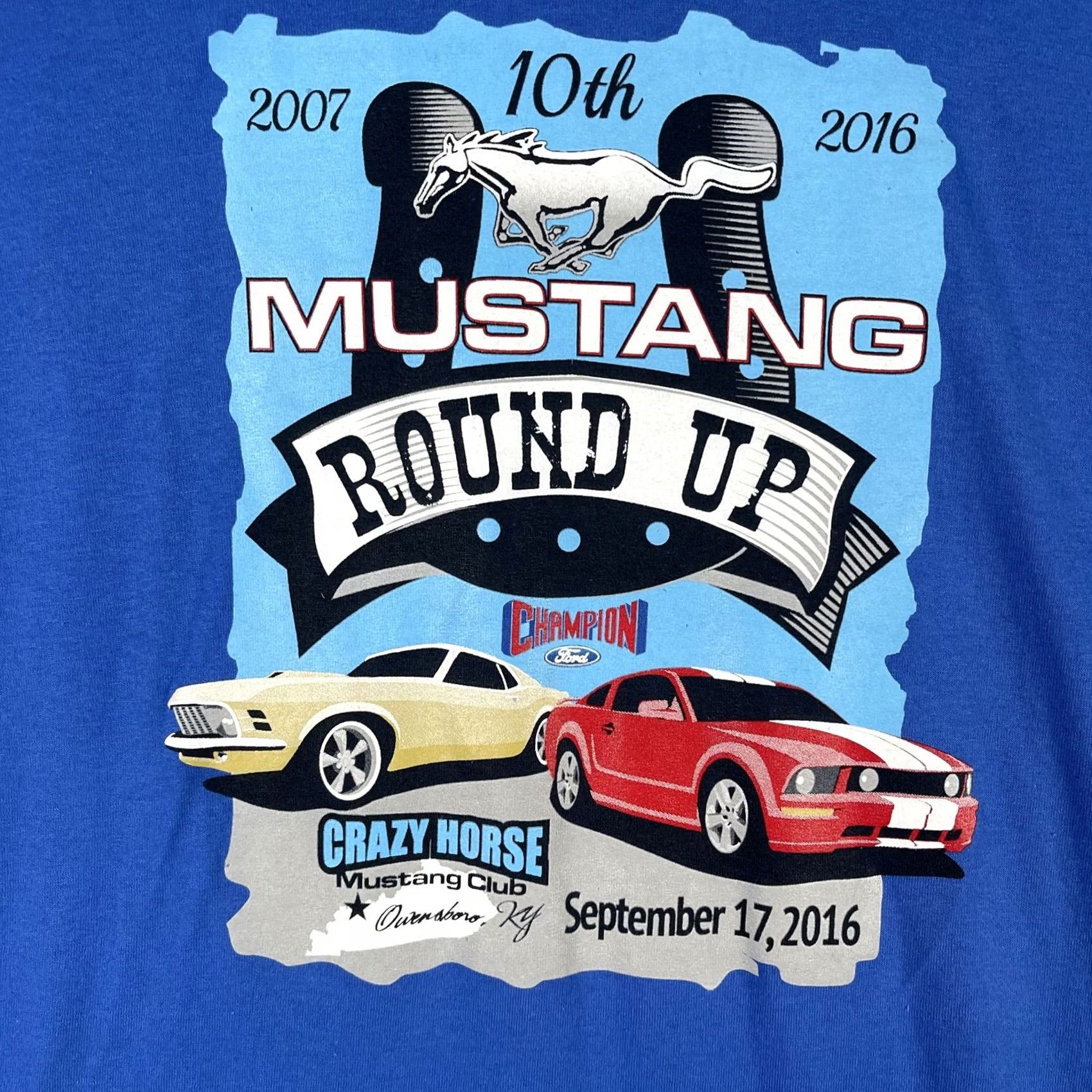 Port & Company Mustang Round Up Shirt Mens XL Blue Crazy Horse Car Show Owensboro KY 2016 Tee - Port & Company Size US XL / EU 56 / 4 - 3 Thumbnail