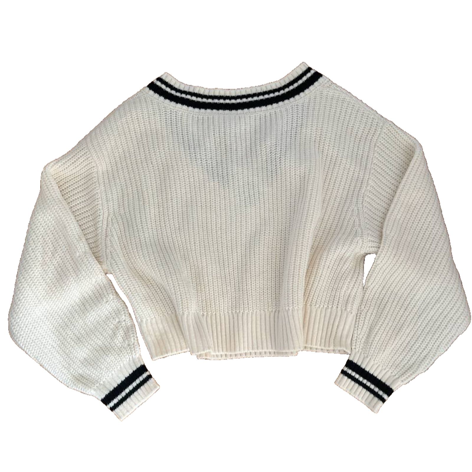 H&M H&M ivory v-neck Y2K preppy style SIZE XS A001891 Size XS / US 0-2 / IT 36-38 - 8 Thumbnail