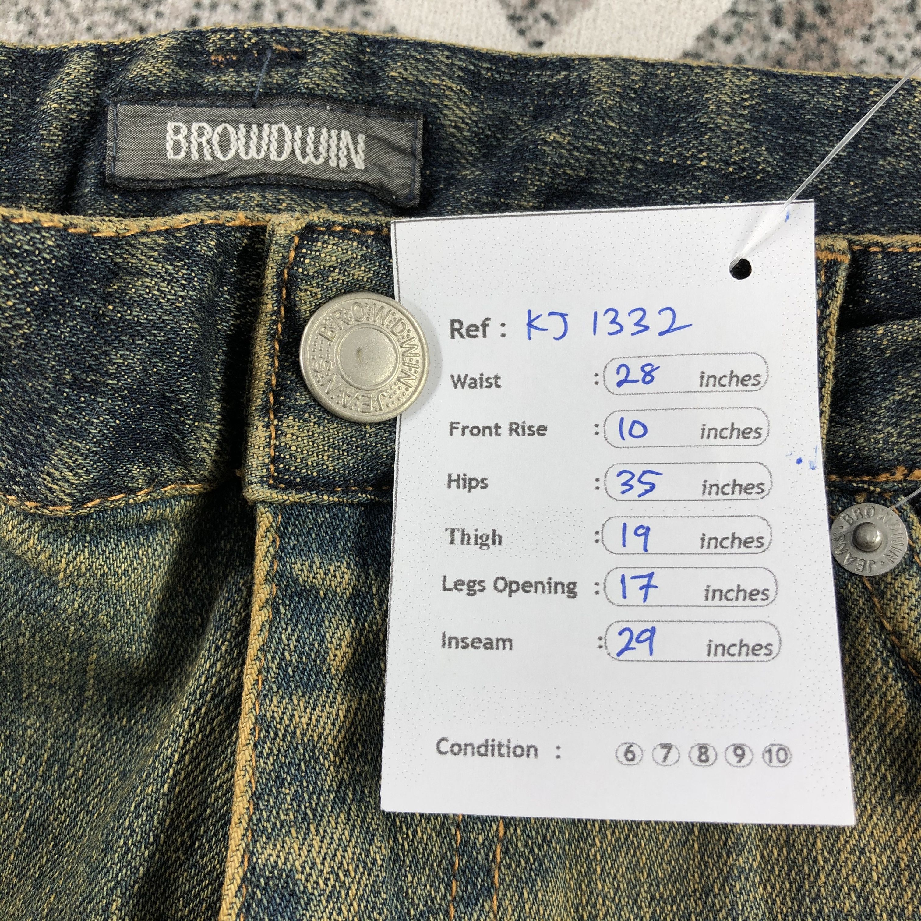 Japanese Brand Browdwin Jeans Patchwork Rusty Wash Flare Denim KJ1332 Size US 28 / EU 44 - 10 Thumbnail