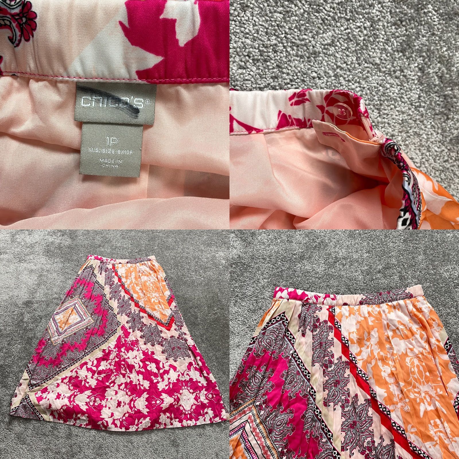 Vintage Chico's ALine Tropical Skirt Womens Skirt Midi Pleated Floral Pink 10P Petite Ladies Women’s Style: Tropical Size 32" / US 10 / IT 46 - 8 Thumbnail