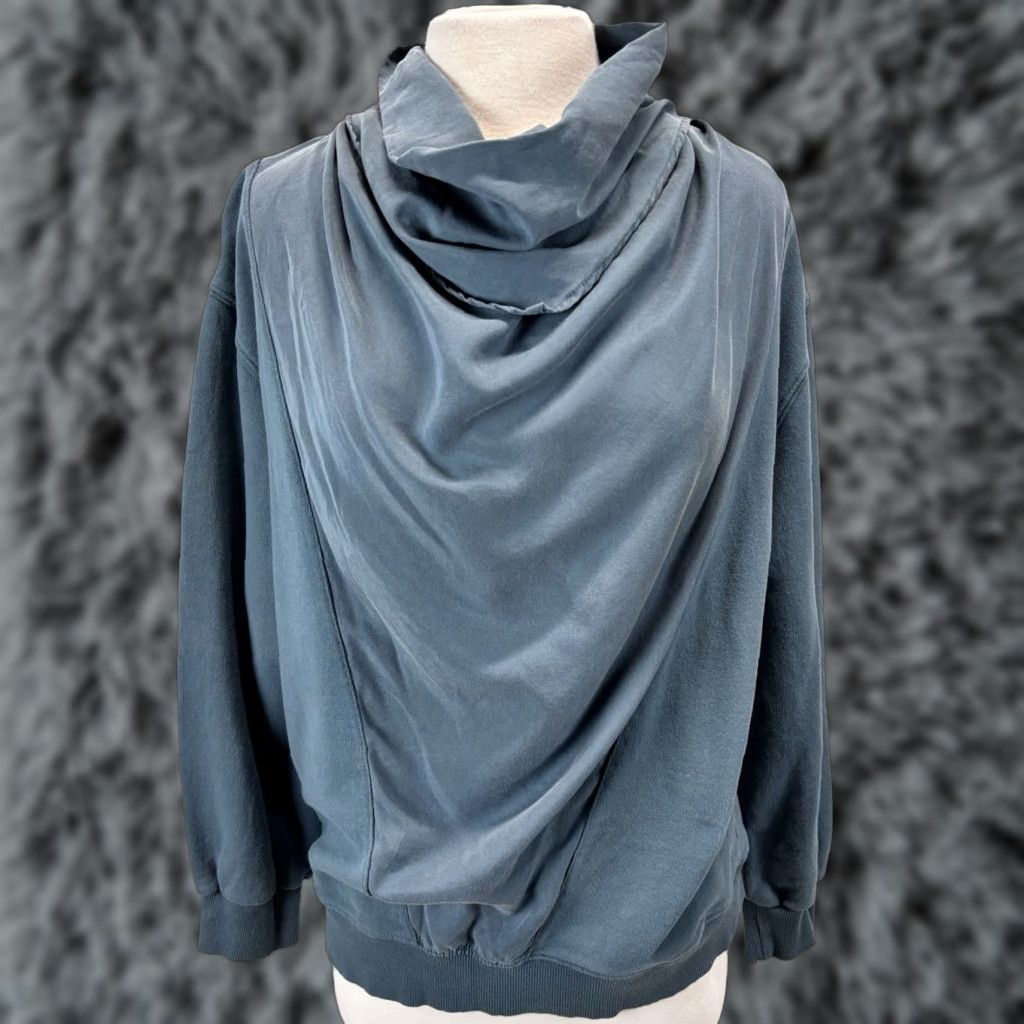 Zara VINTAGE Zara Women's Sweatshirt Large Blue Oversized Cowl Neck Pullover Activewear Spring Fall Winter Size L / US 10 / IT 46 - 1 Thumbnail