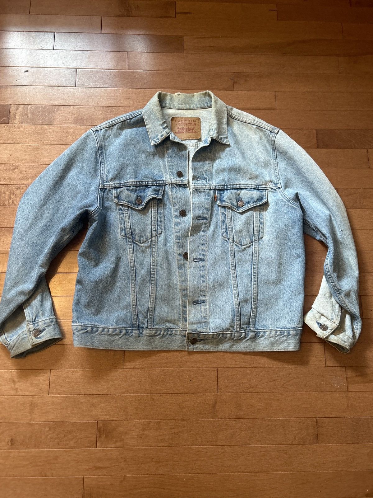 image of Levis x Levis Vintage Clothing Orange Tab Vintage Denim Trucker Jacket in Blue, Men's (Size Small)