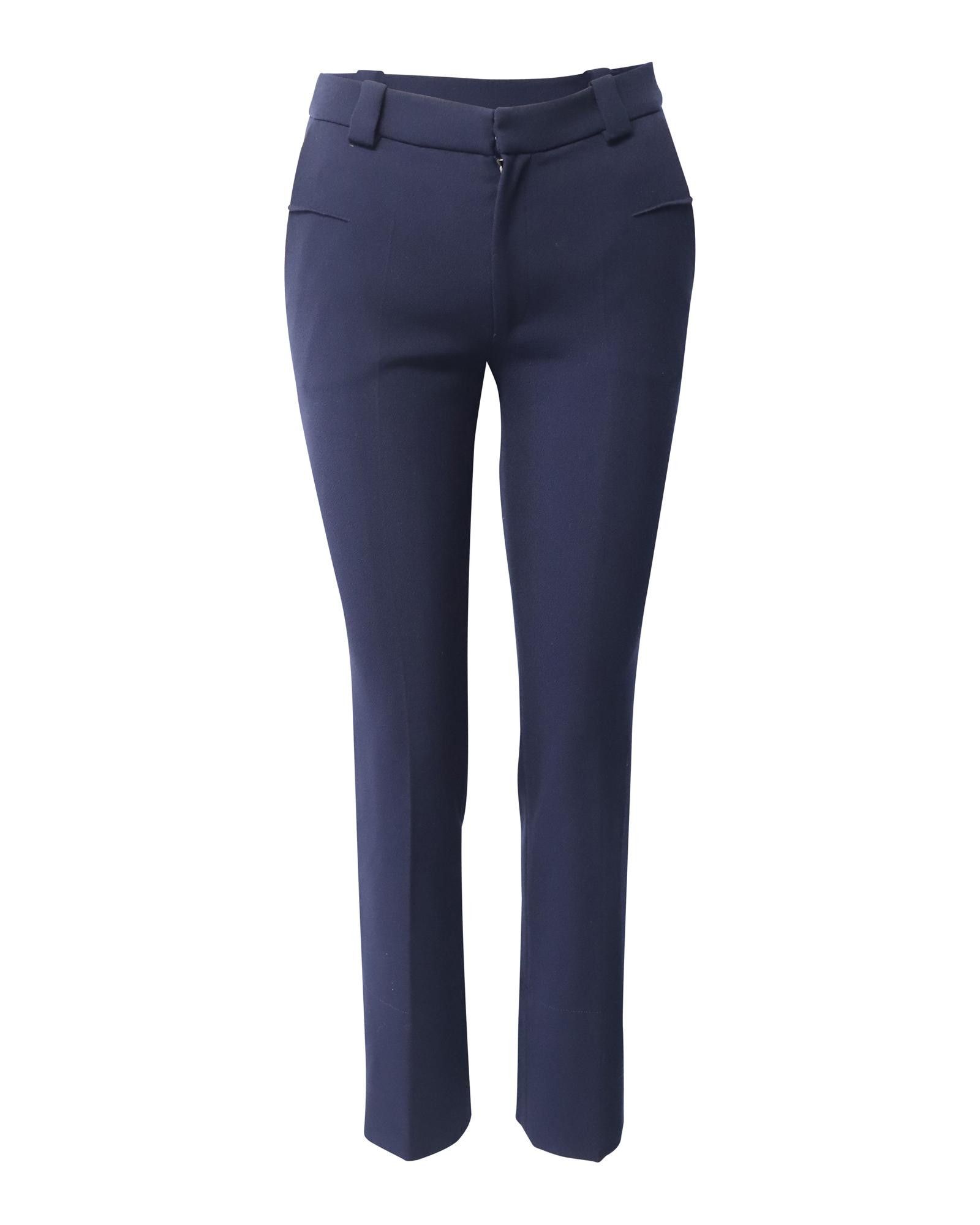 image of Roland Mouret Slim Navy Blue Trousers With Banded Waist And Side Pockets, Women's (Size 27)