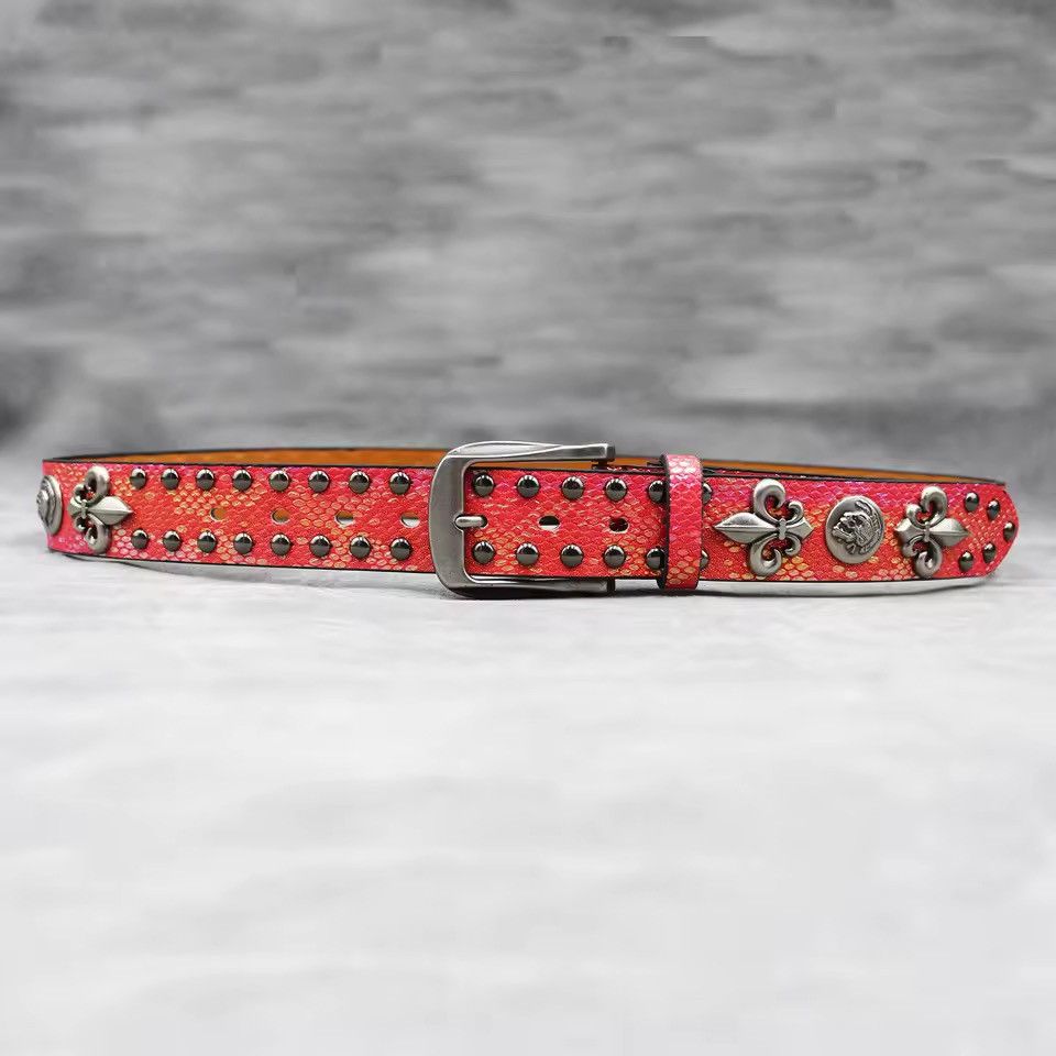Japanese Brand Y2k PU Leather Rivet Punk Skull Rock Belt 105 cm Size ONE SIZE - 5 Thumbnail