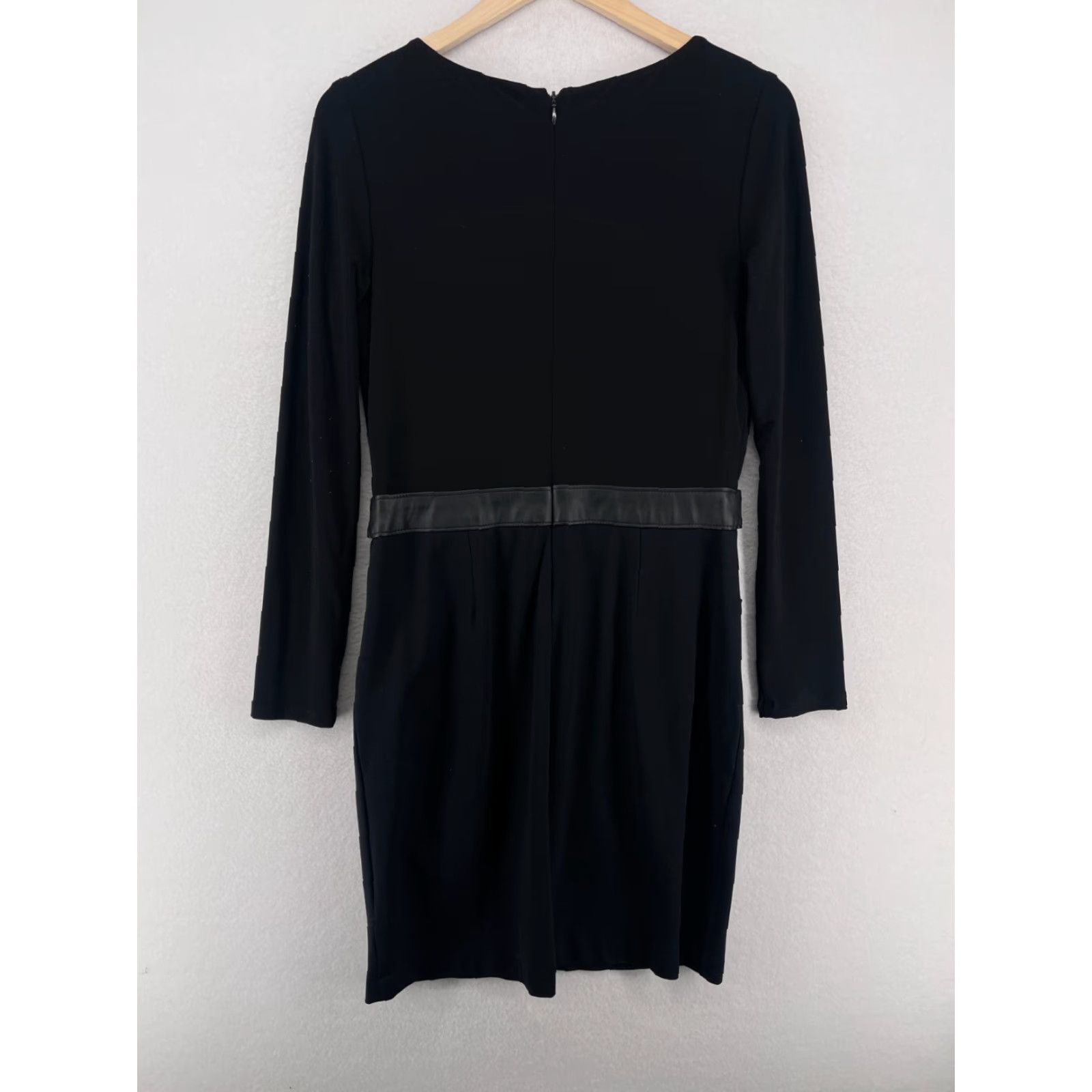 LAUREN RALPH LAUREN Dress 10 Sheath Faux Leather Belt Lined Long Sleeve  Black