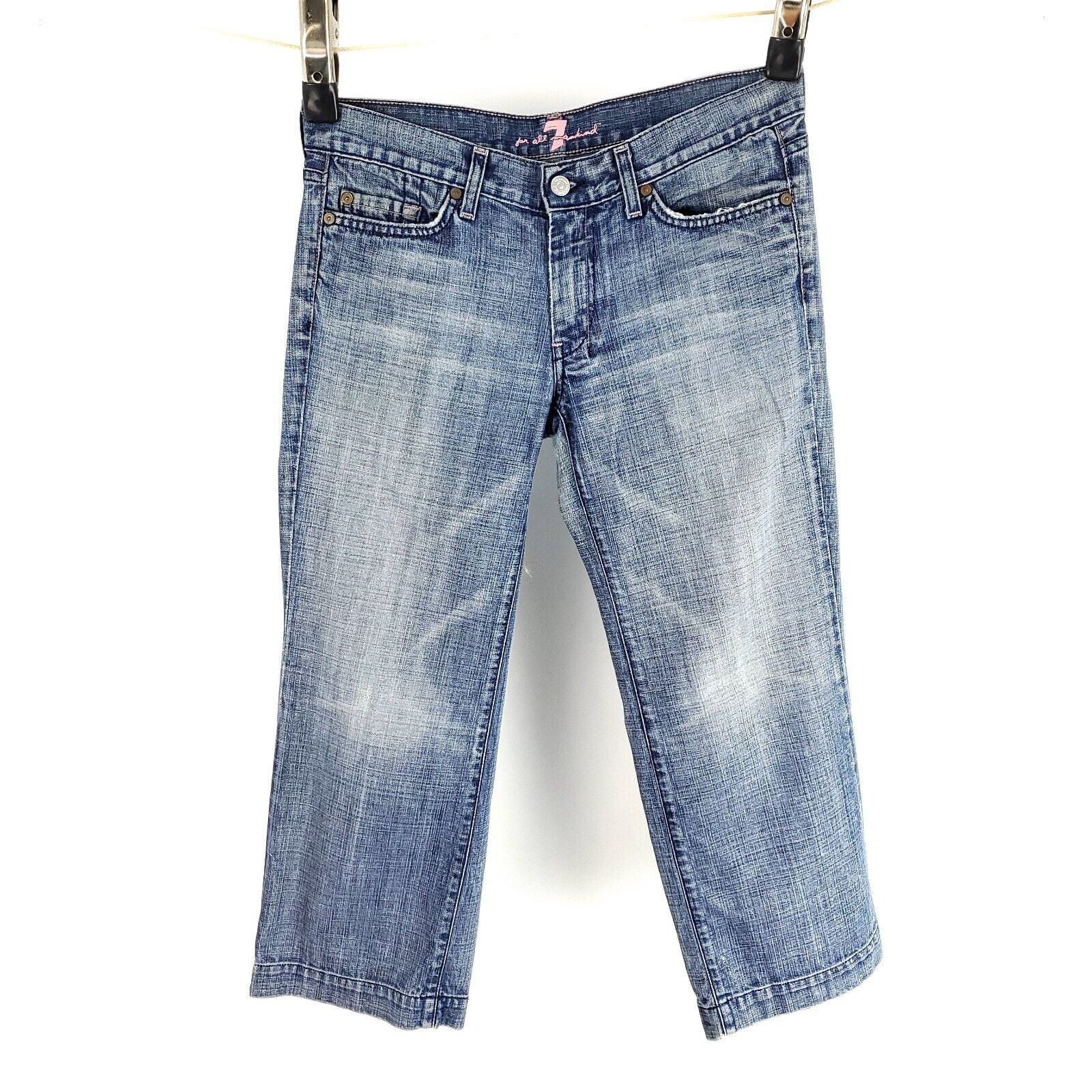 7 For All Mankind DAMAGED 7 For All Mankind Dojo Denim Blue Stone Wash Jeans L Size 33" - 2 Thumbnail