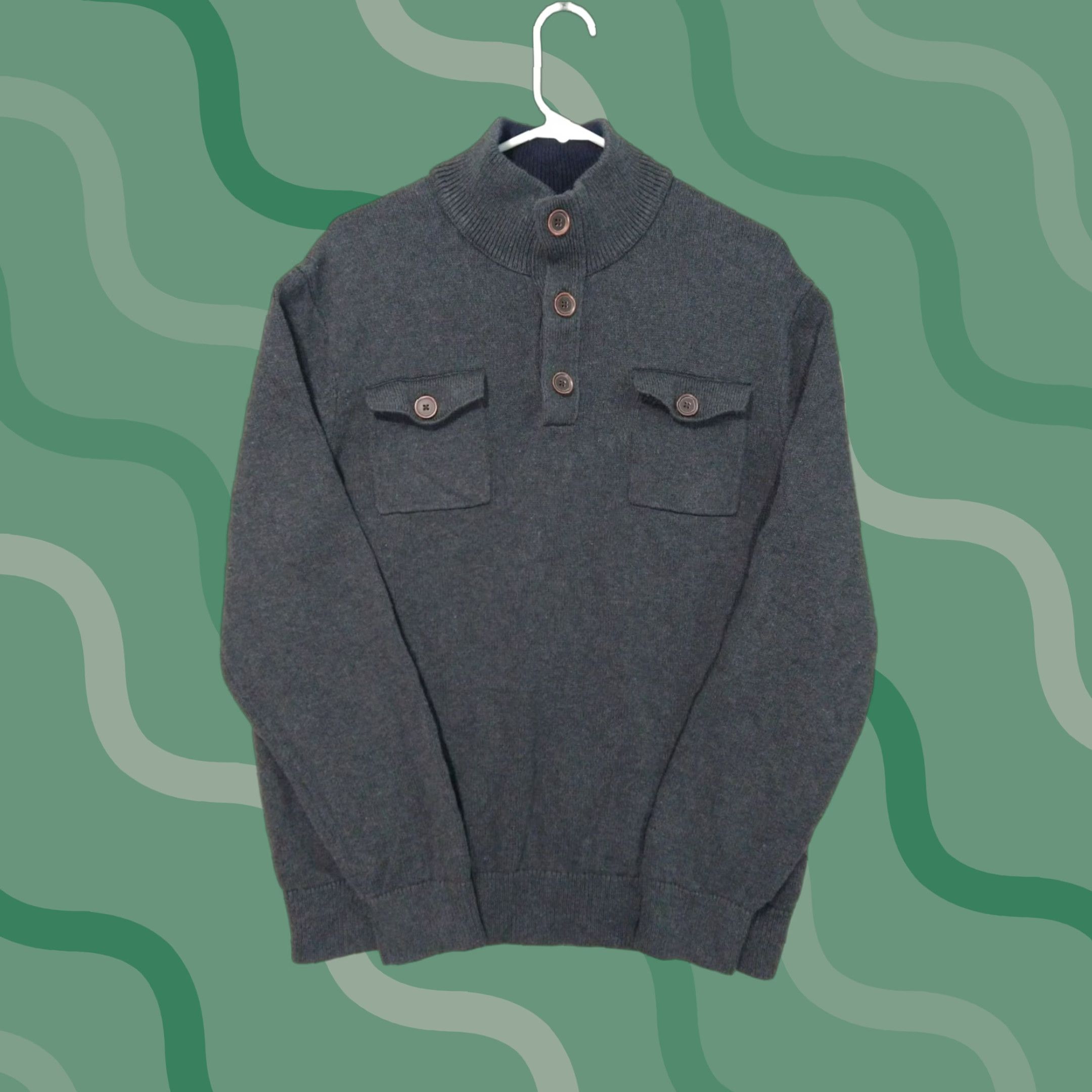 Banana Republic Banana Republic Sweater Mens XL Gray Cotton Henley Mock Neck Pockets Pullover Size US XL / EU 56 / 4 - 1 Thumbnail