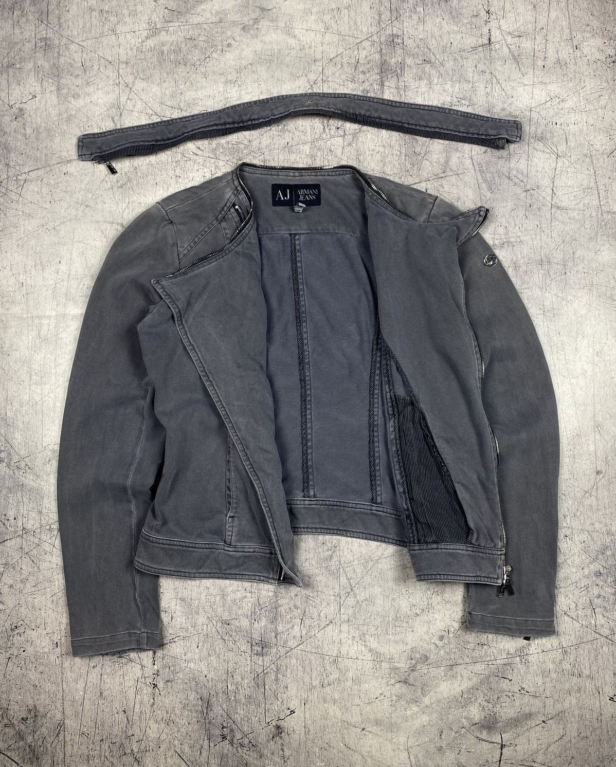 Armani Armani Jeans Grey Asymmetrical Biker Motorcycle Jacket Y2K Size XL / US 12-14 / IT 48-50 - 13 Thumbnail
