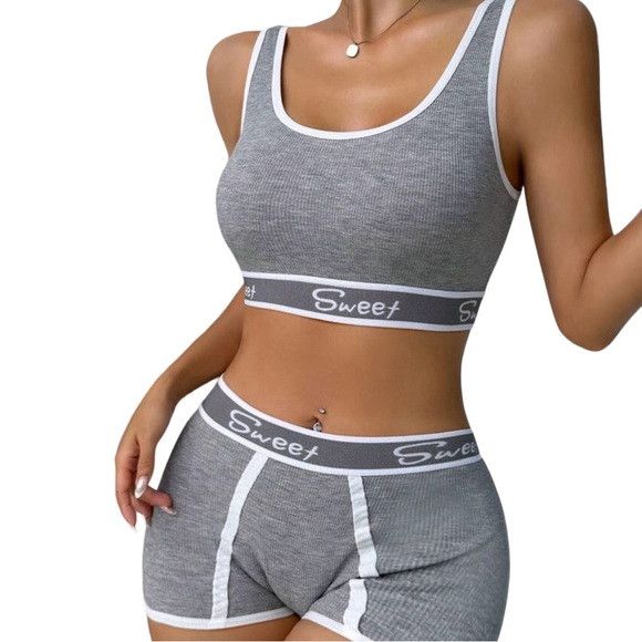 Other Letter Graphic Contrast Binding Bra & Pantie Set Size L / US 10 / IT 46 - 1 Thumbnail