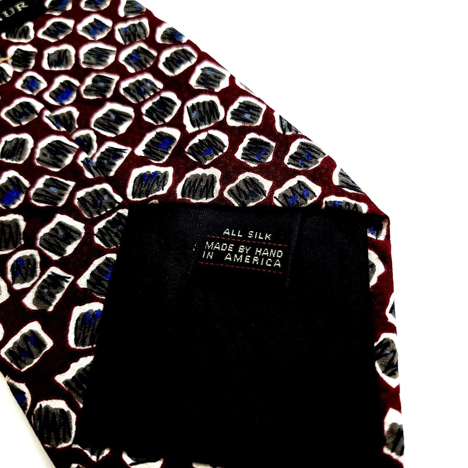 Designer Ferrell Reed Von Maur Print Maroon Red Gray Blue Abstract Si Size ONE SIZE - 4 Thumbnail