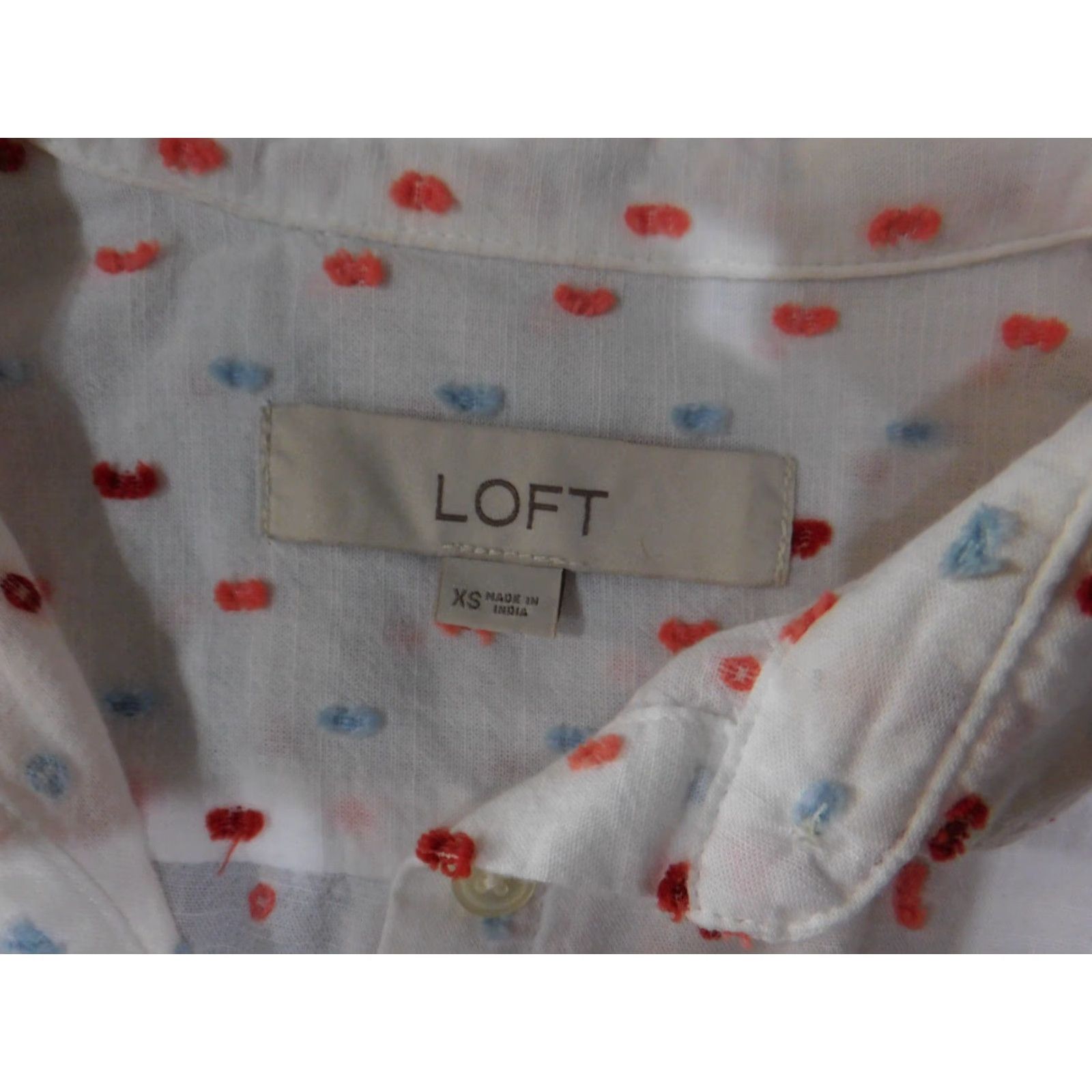 Loft LOFT Shirt Womens XS White Geometric Button-Up Casual Comfort Regular Size XS Size XS / US 0-2 / IT 36-38 - 6 Thumbnail