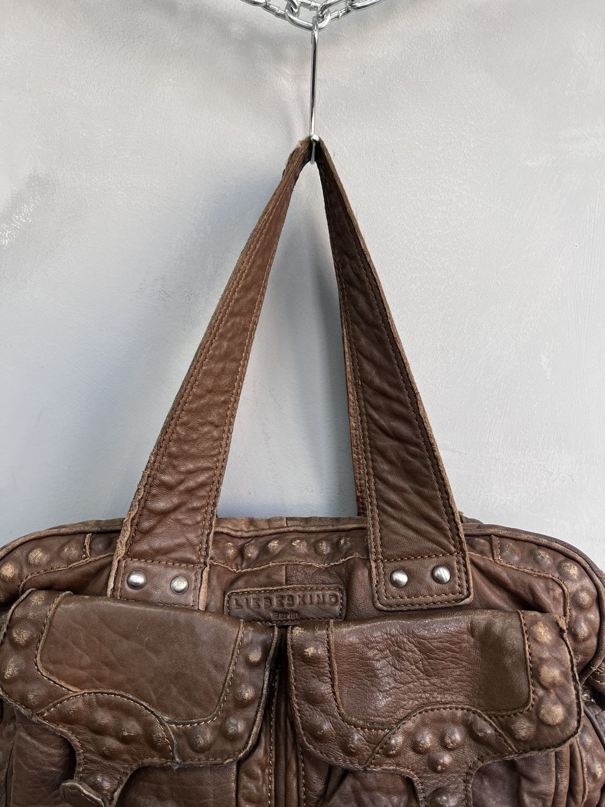 Le Grande Bleu (L.G.B.) × Vintage Leather studded 00s Haversack Messenger Bag Y2K Vintage Size ONE SIZE - 4 Thumbnail
