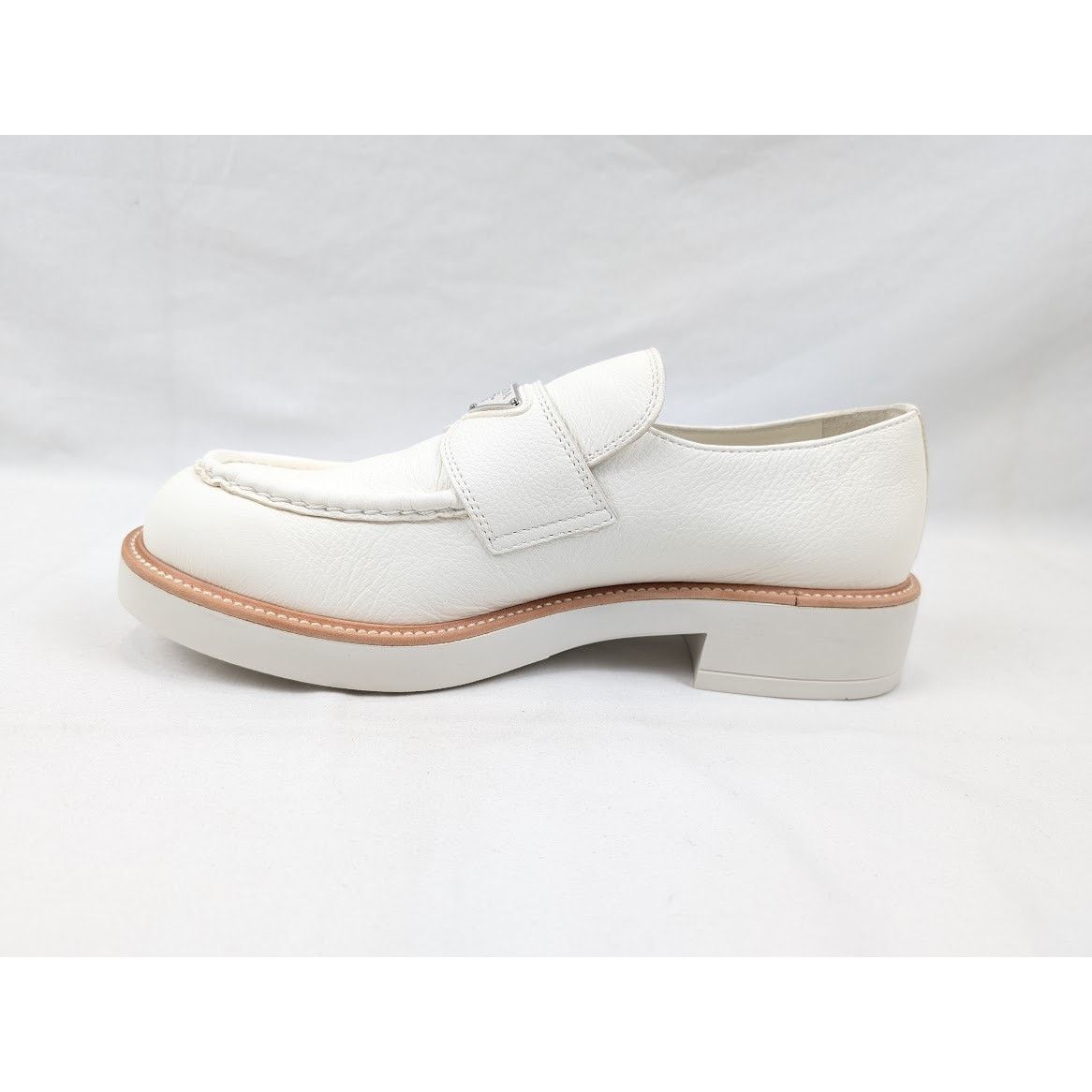 Prada o1rshd1 50mm triangle-logo leather loafers in white Size US 11 / EU 44 - 6 Thumbnail