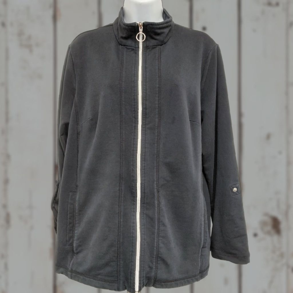 Vintage Allison Daley Jacket Blazer Womens Size L Black Full Zip Roll Tab Pocket Stretch Jacket Size L / US 10 / IT 46 - 1 Thumbnail