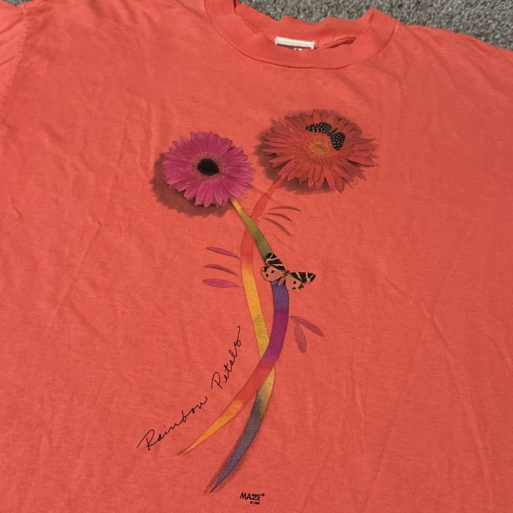 CB Sports VINTAGE 1996 Flower Butterfly Nature Art Rainbow Petals Pink T-Shirt XL Size US XL / EU 56 / 4 - 5 Thumbnail