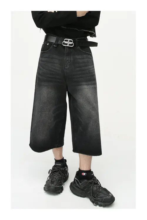 Japanese Brand × Jean Loose wide-leg vintage distressed flared denim shorts Size US 32 / EU 48 - 1 Thumbnail