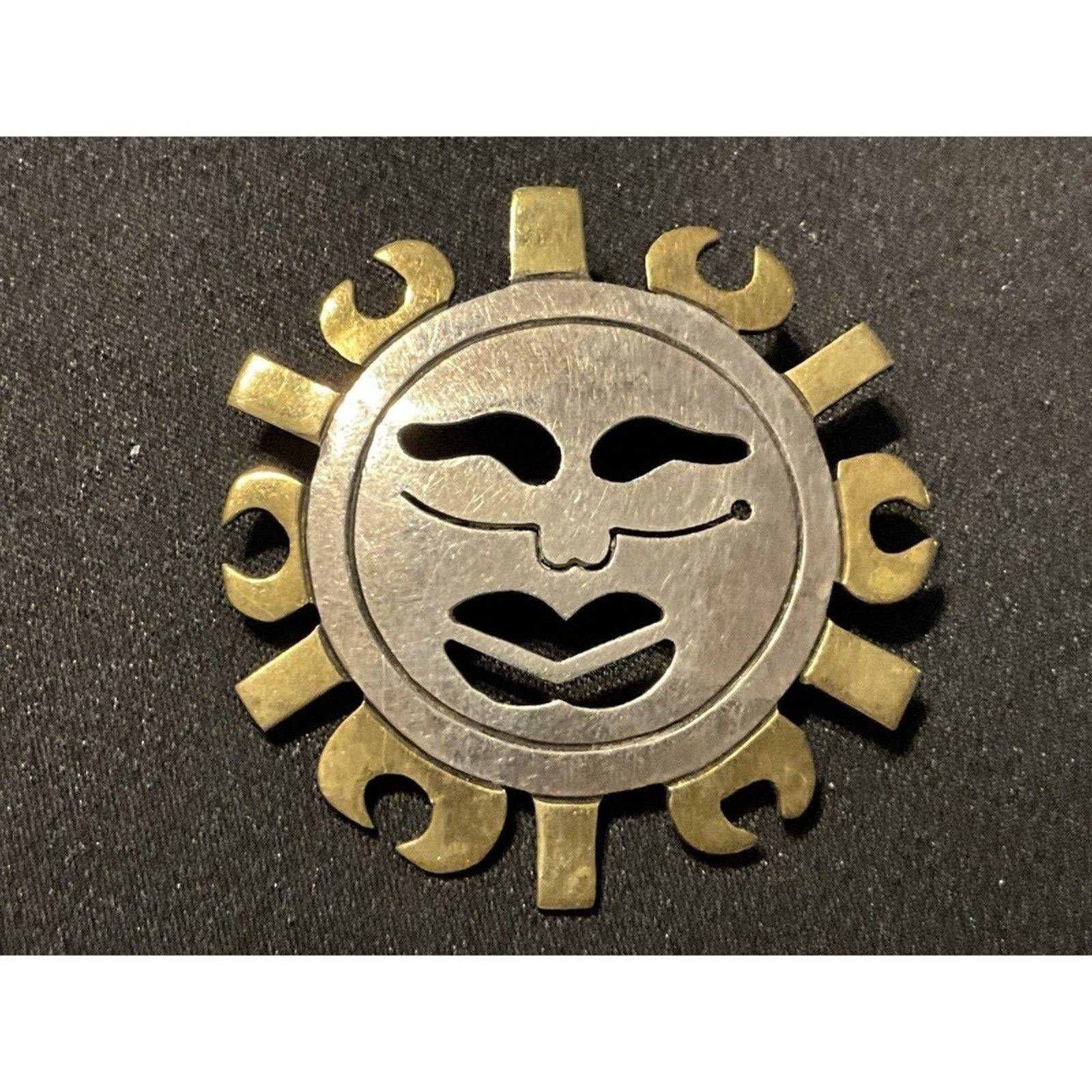 Other 925 Silver and Brass Vintage Aztec Sun Beam Brooch/Pendant Size ONE SIZE - 2 Thumbnail