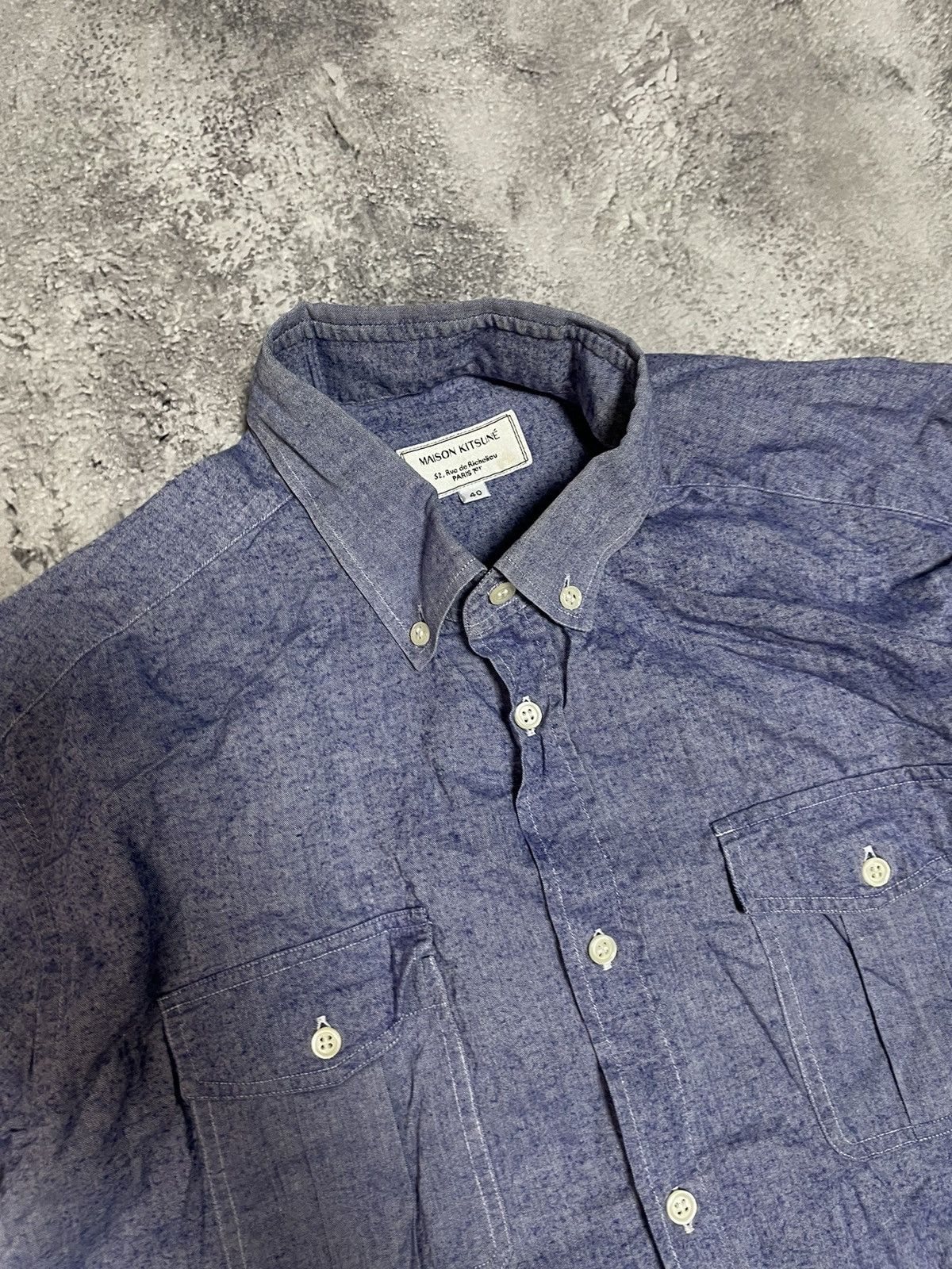 Maison Kitsune Maison Kitsune Striped Logo Button Up Shirt Size US M / EU 48-50 / 2 - 4 Thumbnail
