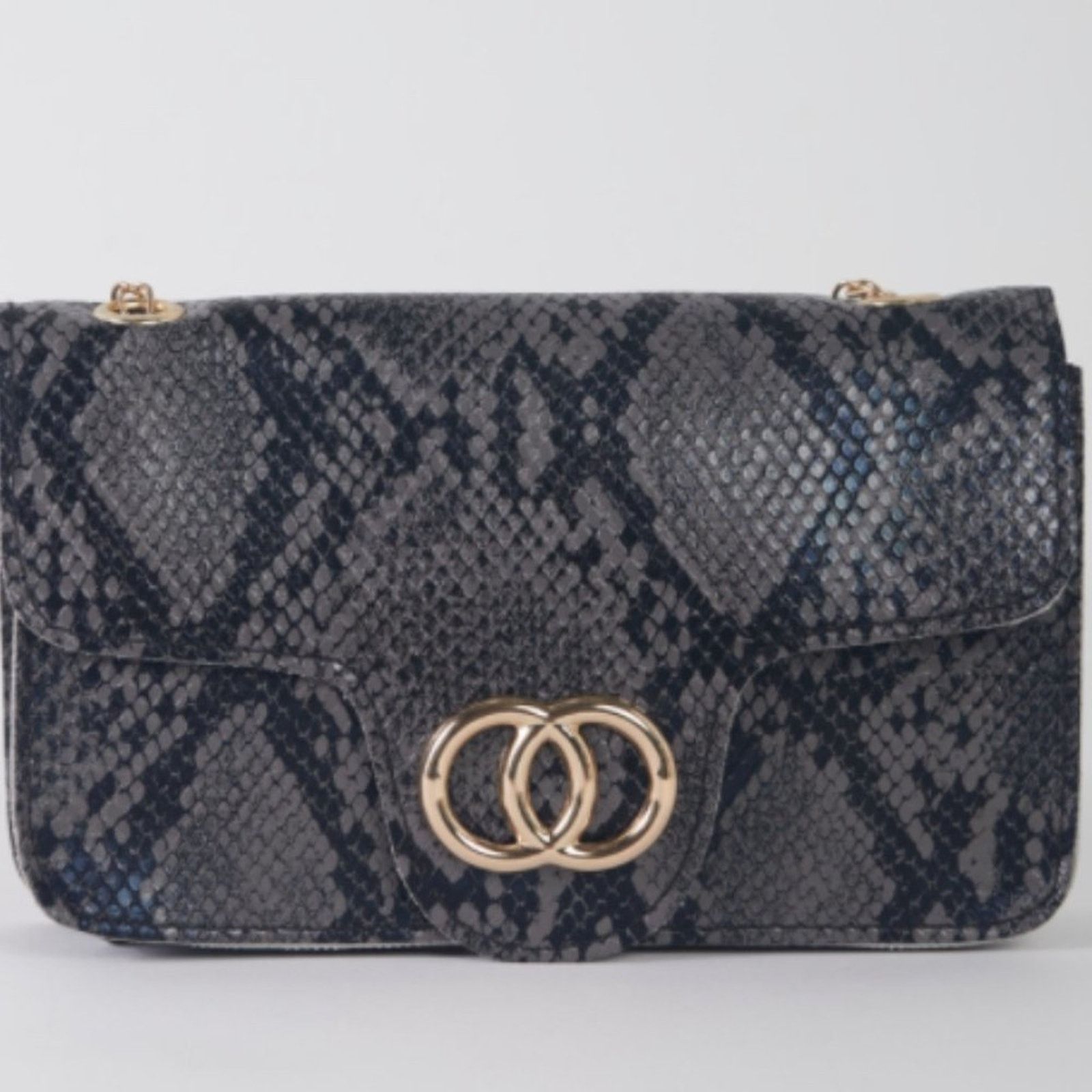 Other Gray Faux Snake Leather Metal Rings Gold Chain Crossbody Bag Size ONE SIZE - 6 Thumbnail