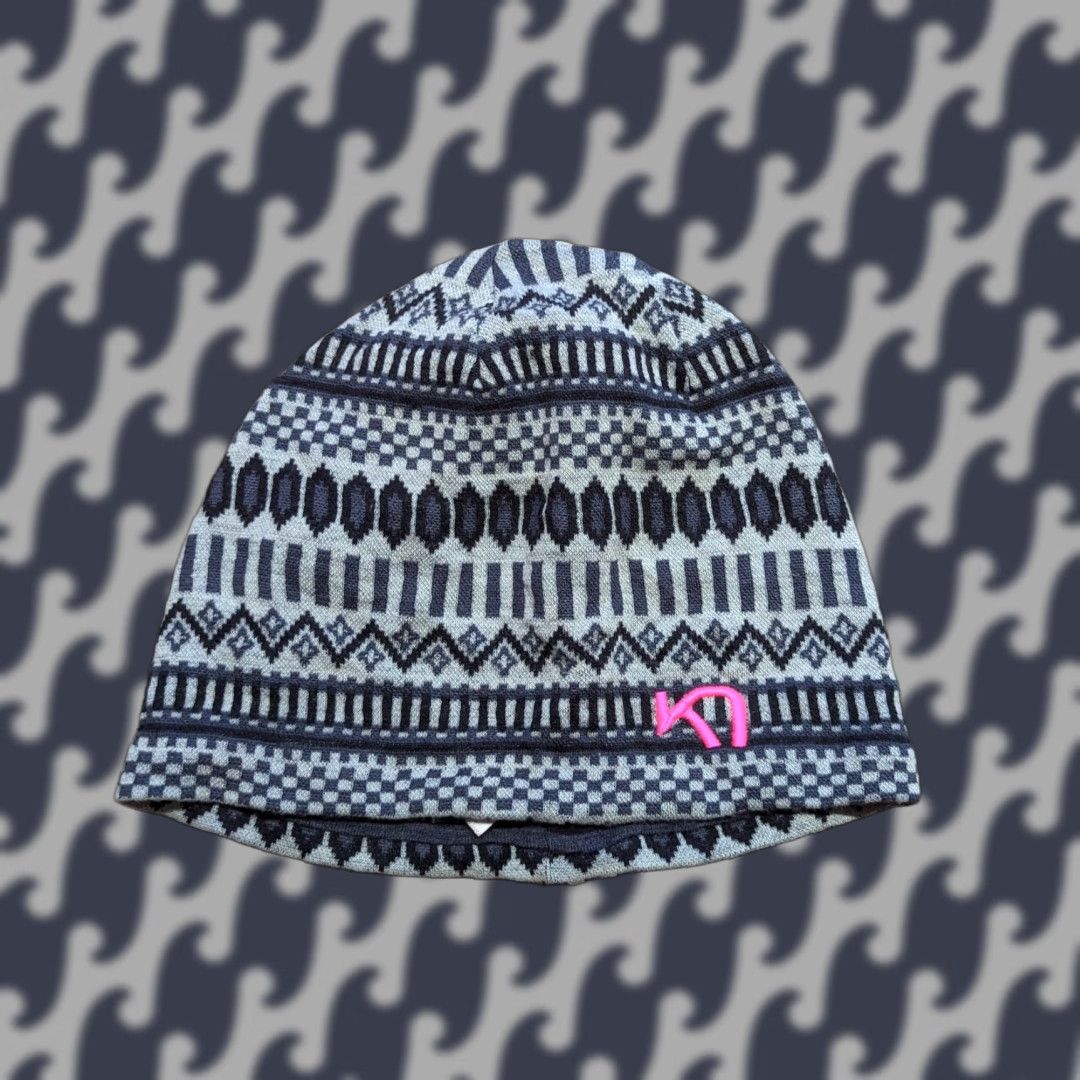 Vintage Kari Traa Womens Beanie Hat One Size Fair Isle Merino Wool Knitted Gray Size ONE SIZE - 1 Thumbnail